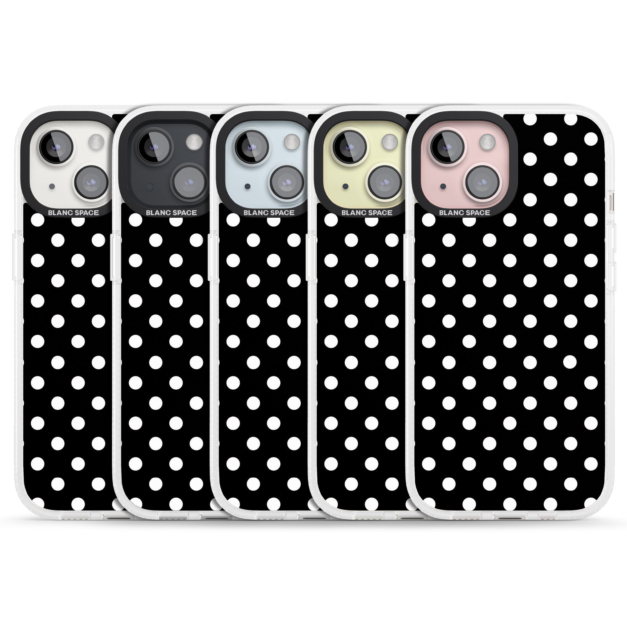 Designer Chic Black Polka Dot iPhone 15 / 14 / 13 Clear Case Impact Air - Blanc Space