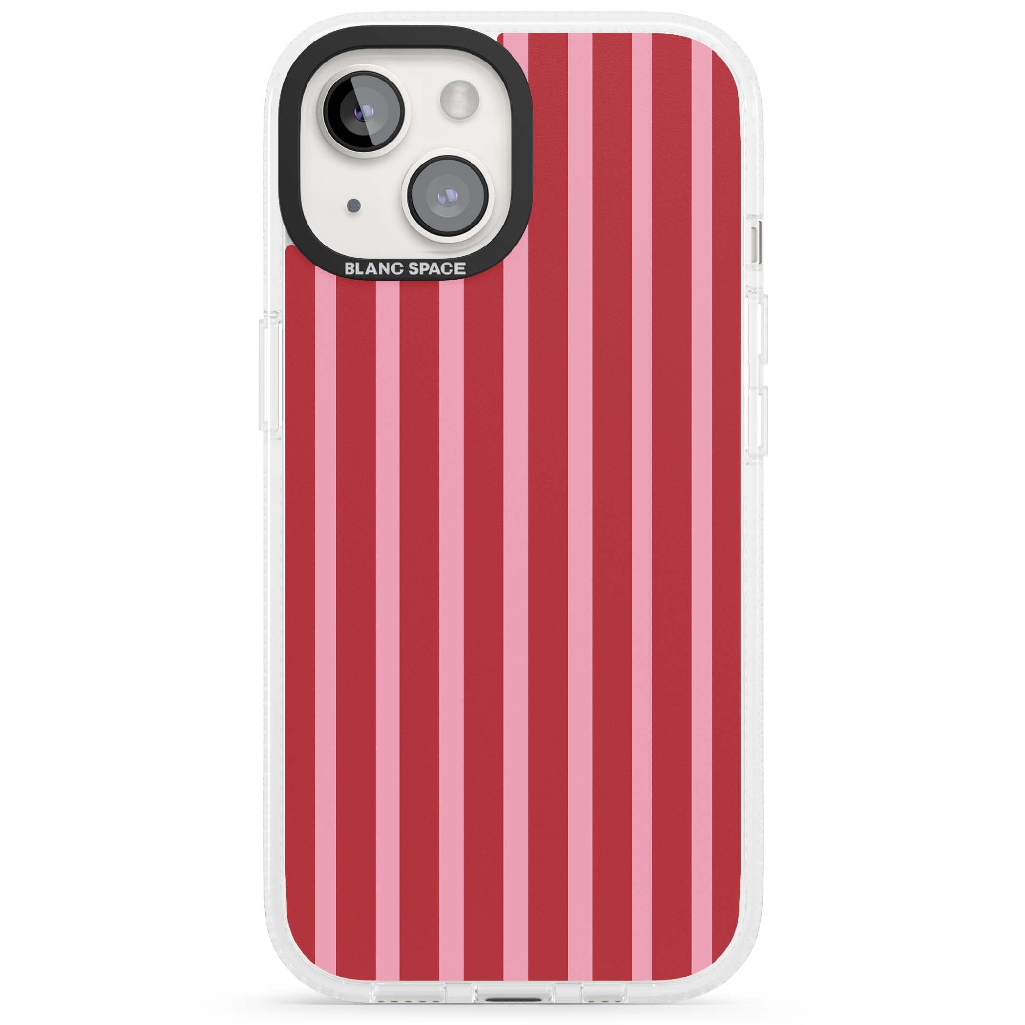 Raspberry Stripe coquette iPhone case featuring red and pink vertical stripes in a candy-inspired pattern | Clear Case Impact Air case for iPhone 15, iPhone 15 Plus