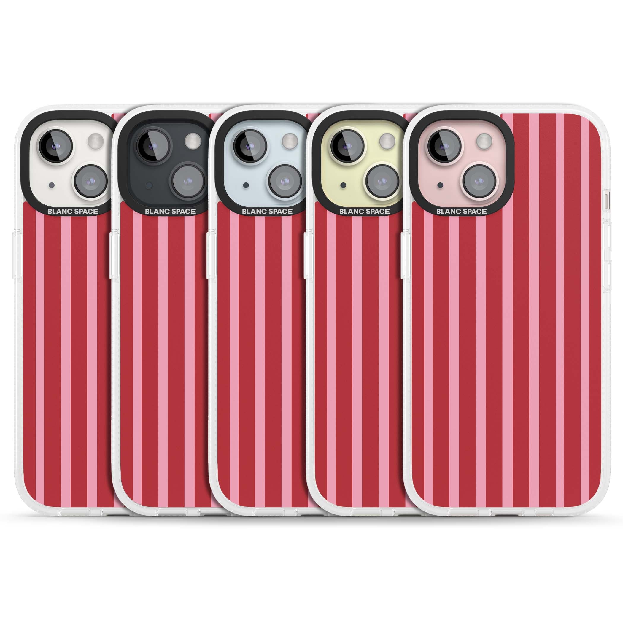 Raspberry Stripe coquette iPhone case featuring red and pink vertical stripes in a candy-inspired pattern | Clear Case Impact Air case for iPhone 15, iPhone 15 Plus