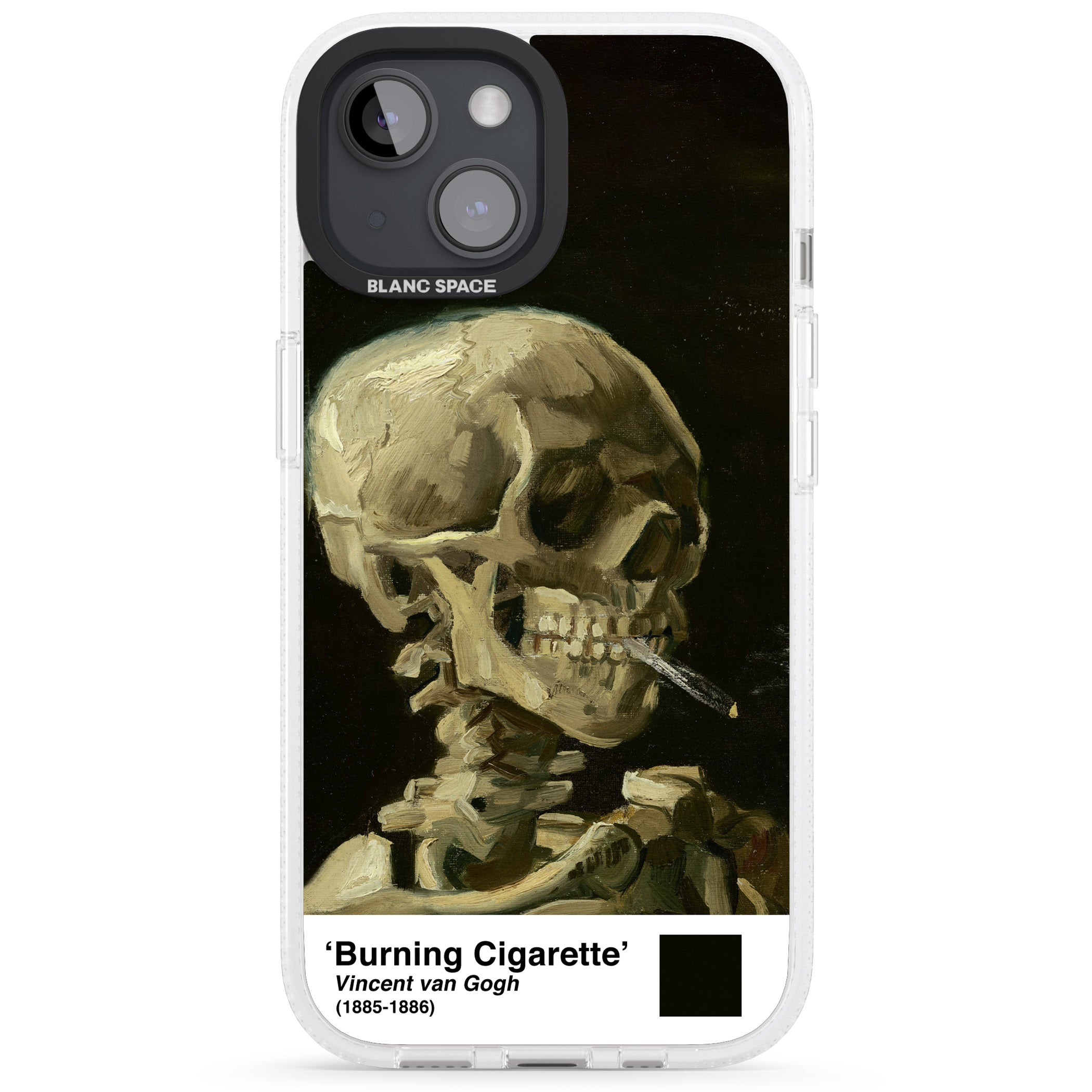 Skull of a Skeleton with Burning Cigarette iPhone 15 / 14 / 13 Clear Case Impact Air - Blanc Space