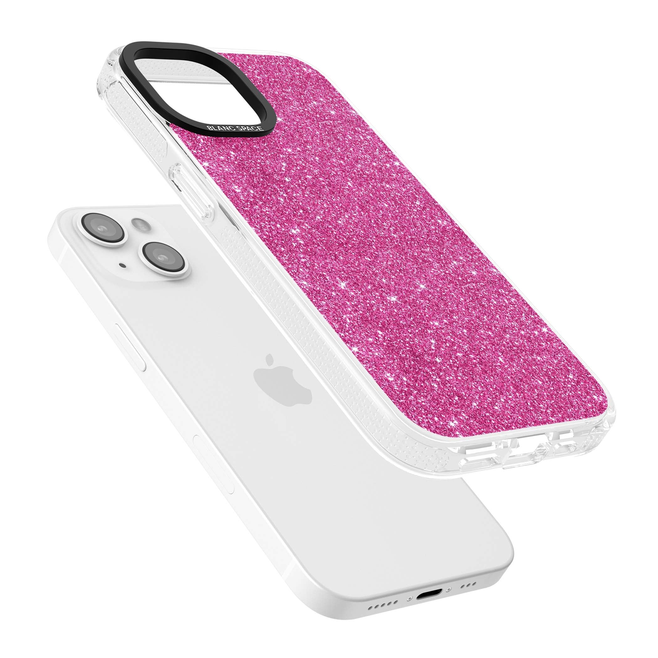 Pink Glitter Y2K iPhone case featuring hot pink glitter wallpaper with sparkle shimmer effect | Clear Case Impact Air case for iPhone 15, iPhone 15 Plus