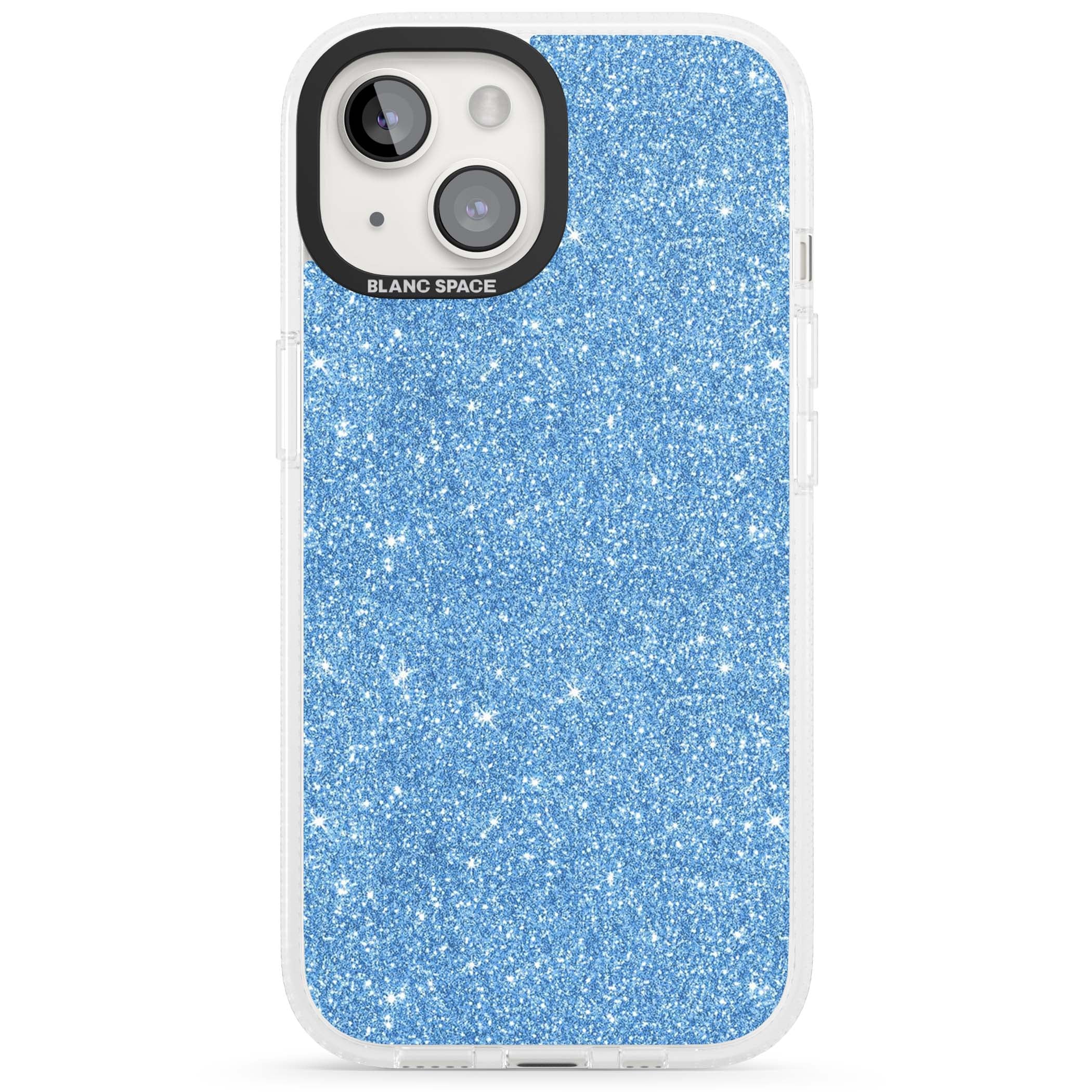 Blue Glitter blue glitter iPhone case featuring dense sparkling cerulean glitter with a glamorous shimmering finish | Clear Case Impact Air case for iPhone 15, iPhone 15 Plus