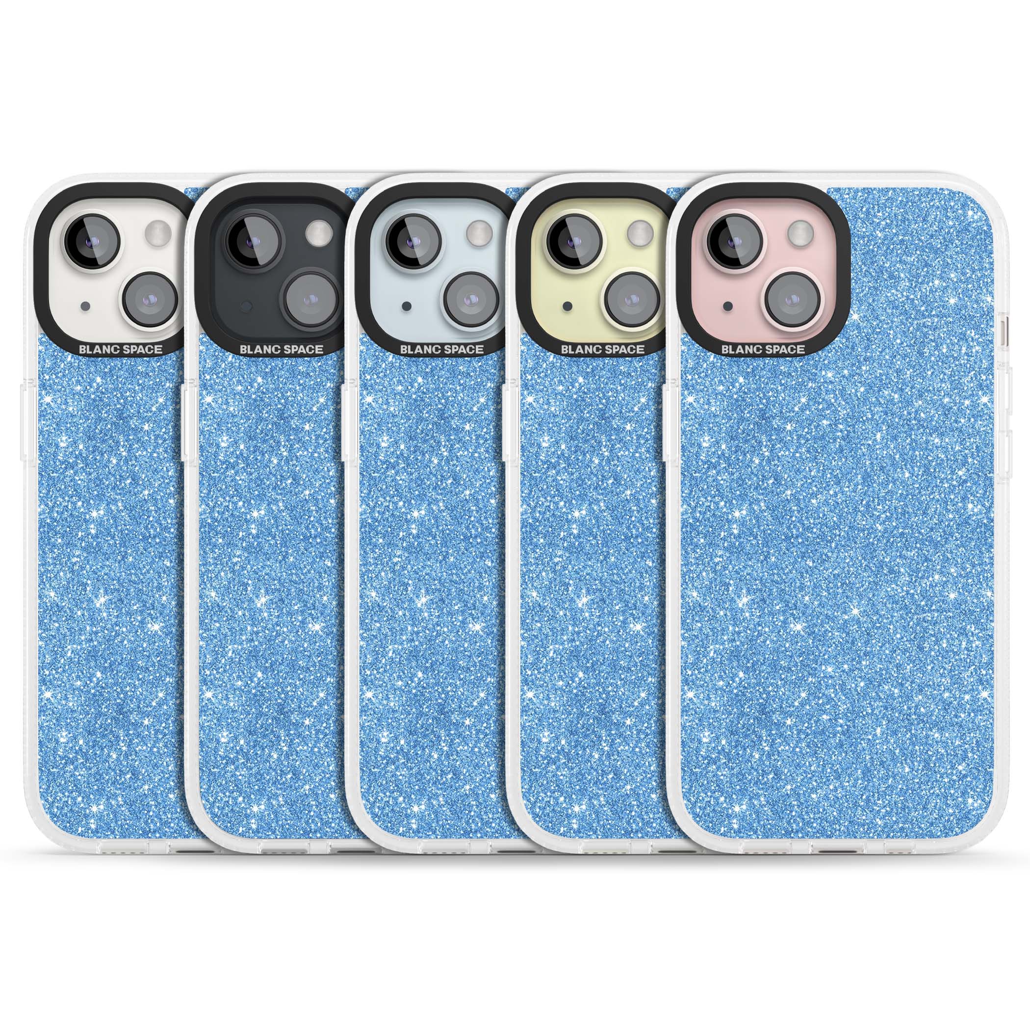 Blue Glitter blue glitter iPhone case featuring dense sparkling cerulean glitter with a glamorous shimmering finish | Clear Case Impact Air case for iPhone 15, iPhone 15 Plus