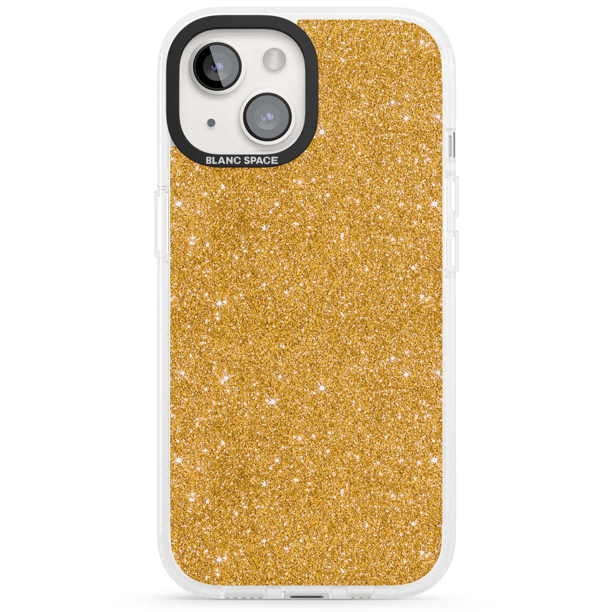 Gold Glitter gold glitter iPhone case featuring a shimmering sparkle wallpaper design in luxury gold | Clear Case Impact Air case for iPhone 15, iPhone 15 Plus