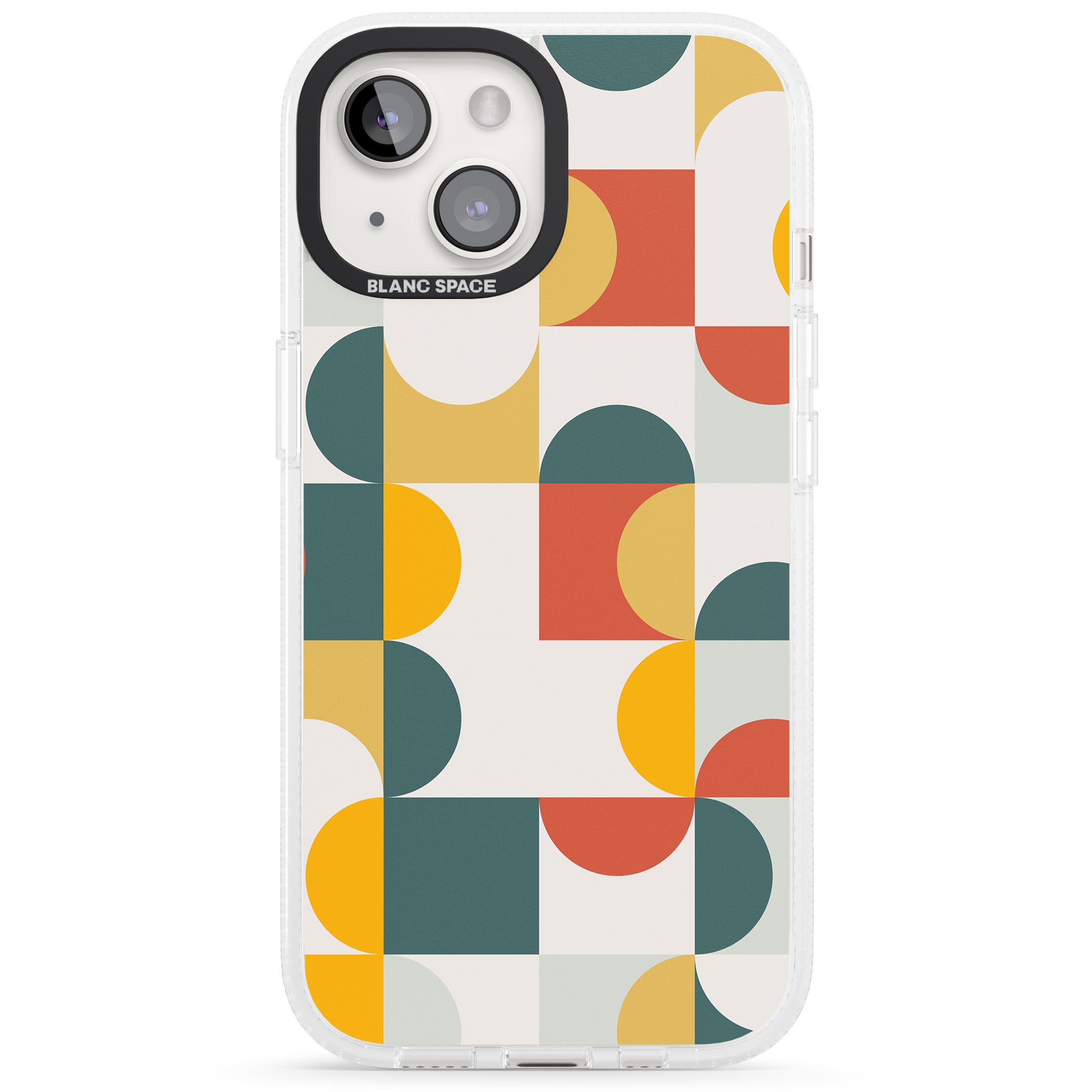 Abstract Retro Shapes: Muted Colour Mix iPhone 15 / 14 / 13 Clear Case Impact Air - Blanc Space