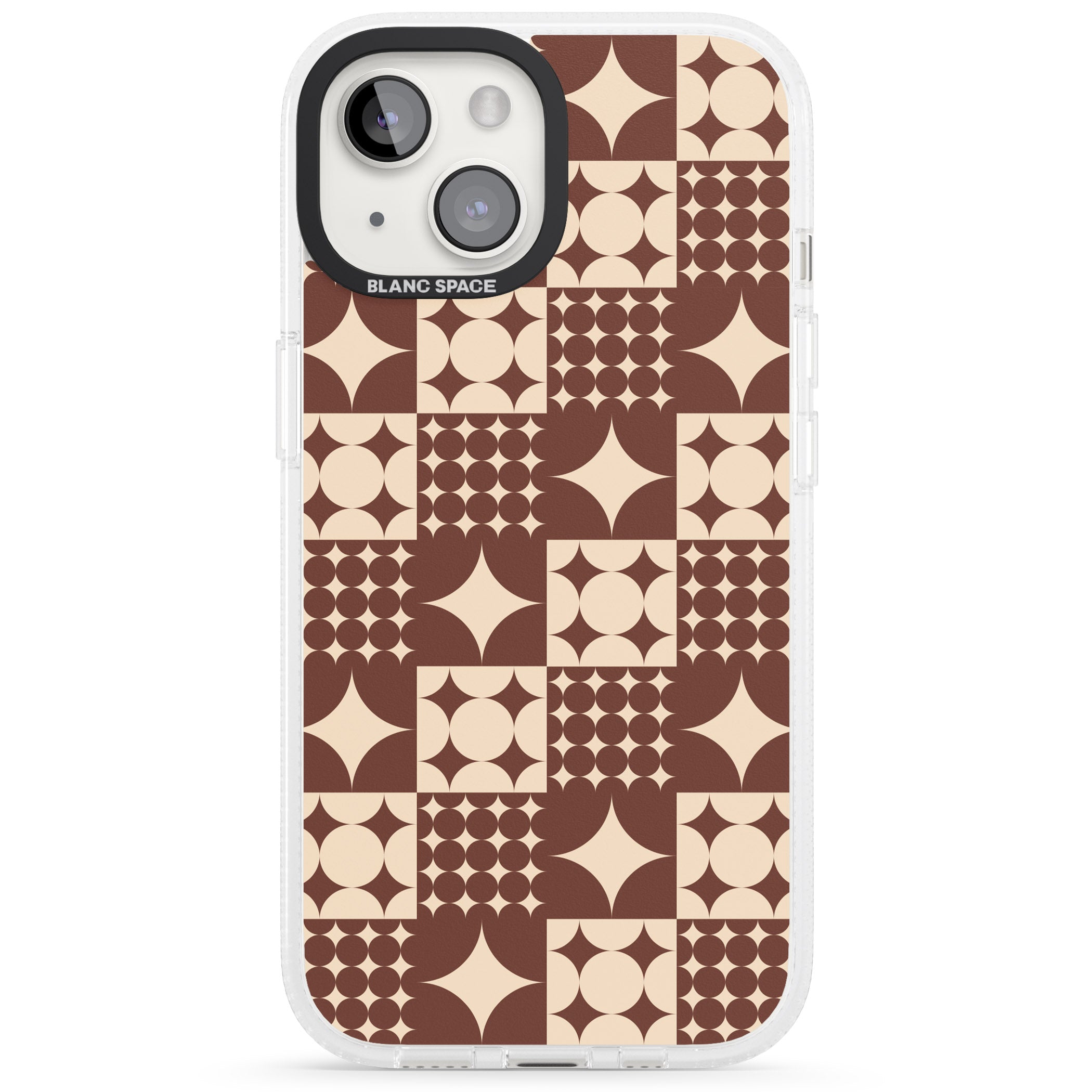 Mid-Century Brown Checked iPhone 15 / 14 / 13 Clear Case Impact Air - Blanc Space