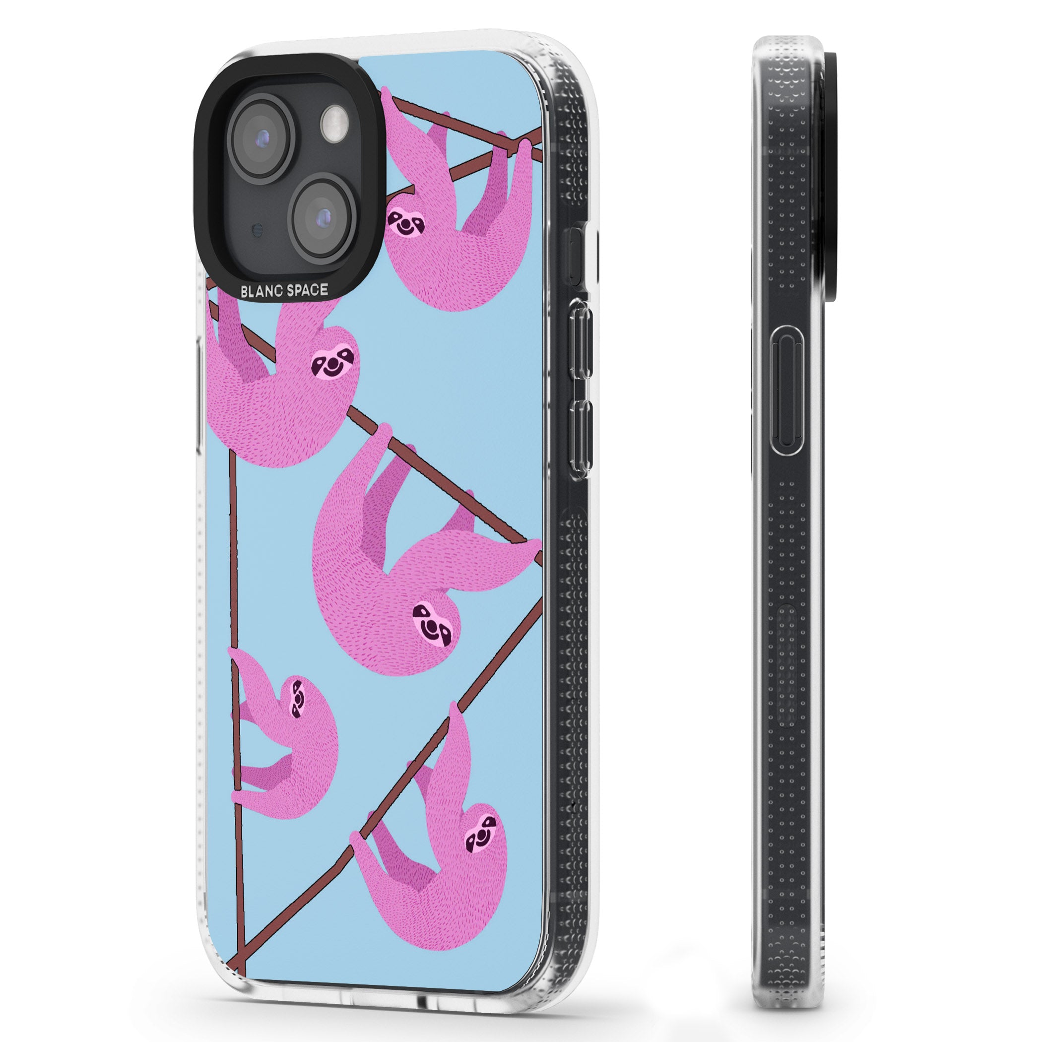 Pink Sloth iPhone 15 / 14 / 13 Clear Case Impact Air - Blanc Space