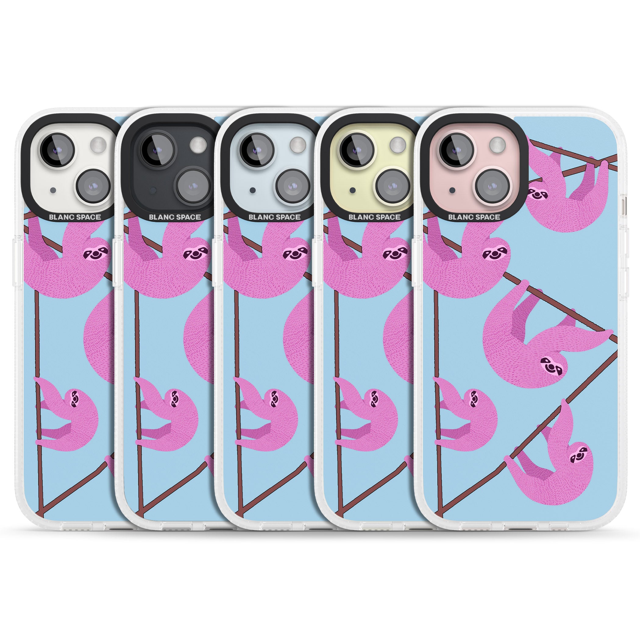 Pink Sloth iPhone 15 / 14 / 13 Clear Case Impact Air - Blanc Space