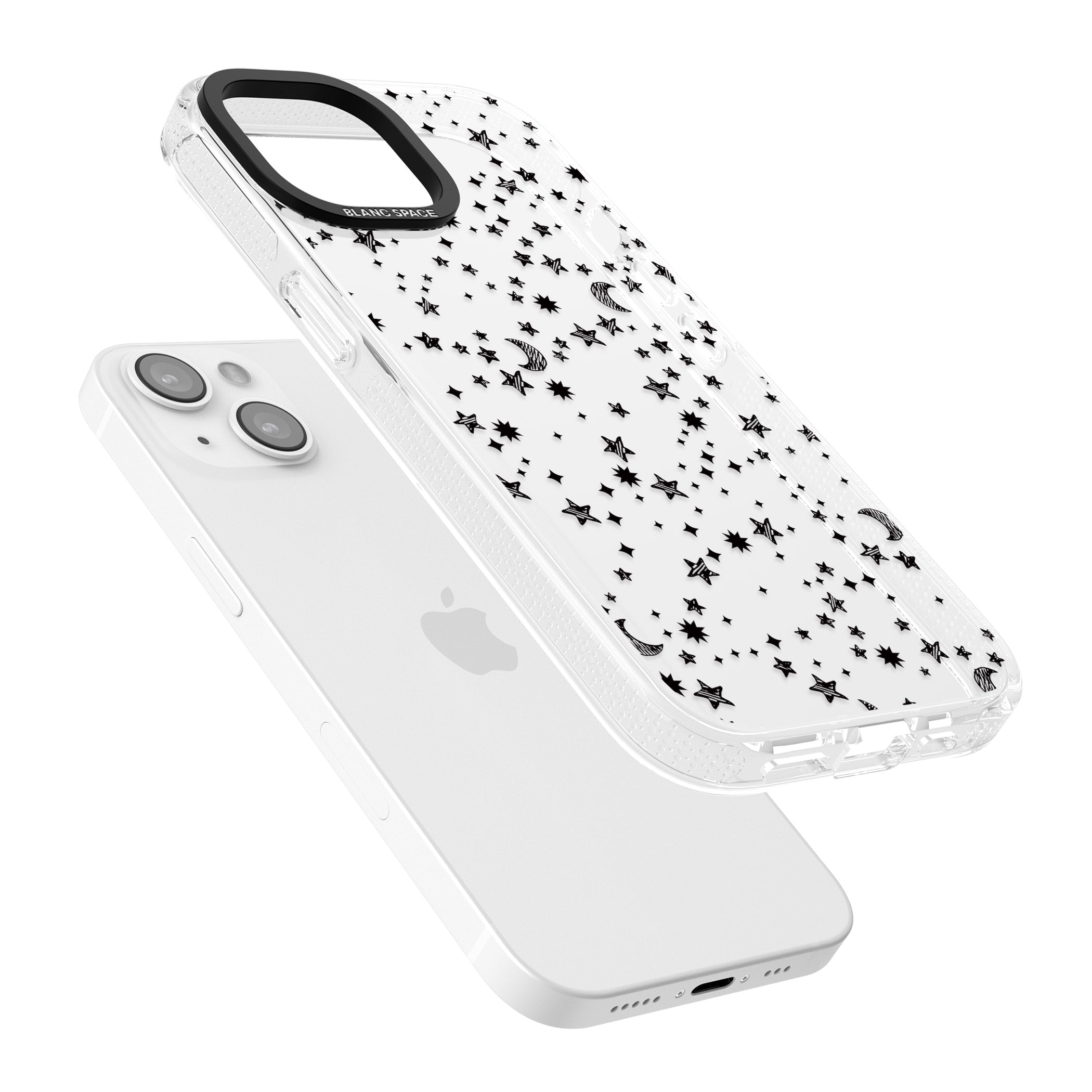 Black Cosmic Galaxy Pattern iPhone 15 / 14 / 13 Clear Case Impact Air - Blanc Space