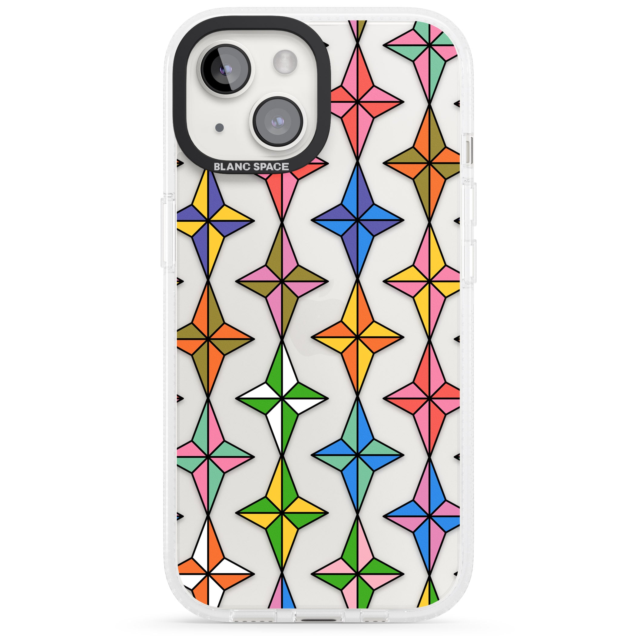 Multi Colour Stars Pattern iPhone 15 / 14 / 13 Clear Case Impact Air - Blanc Space