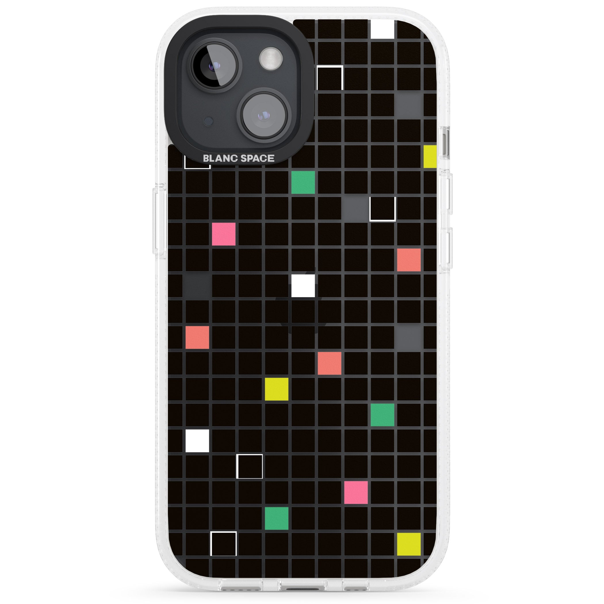 Vibrant Black Geometric Grid iPhone 15 / 14 / 13 Clear Case Impact Air - Blanc Space