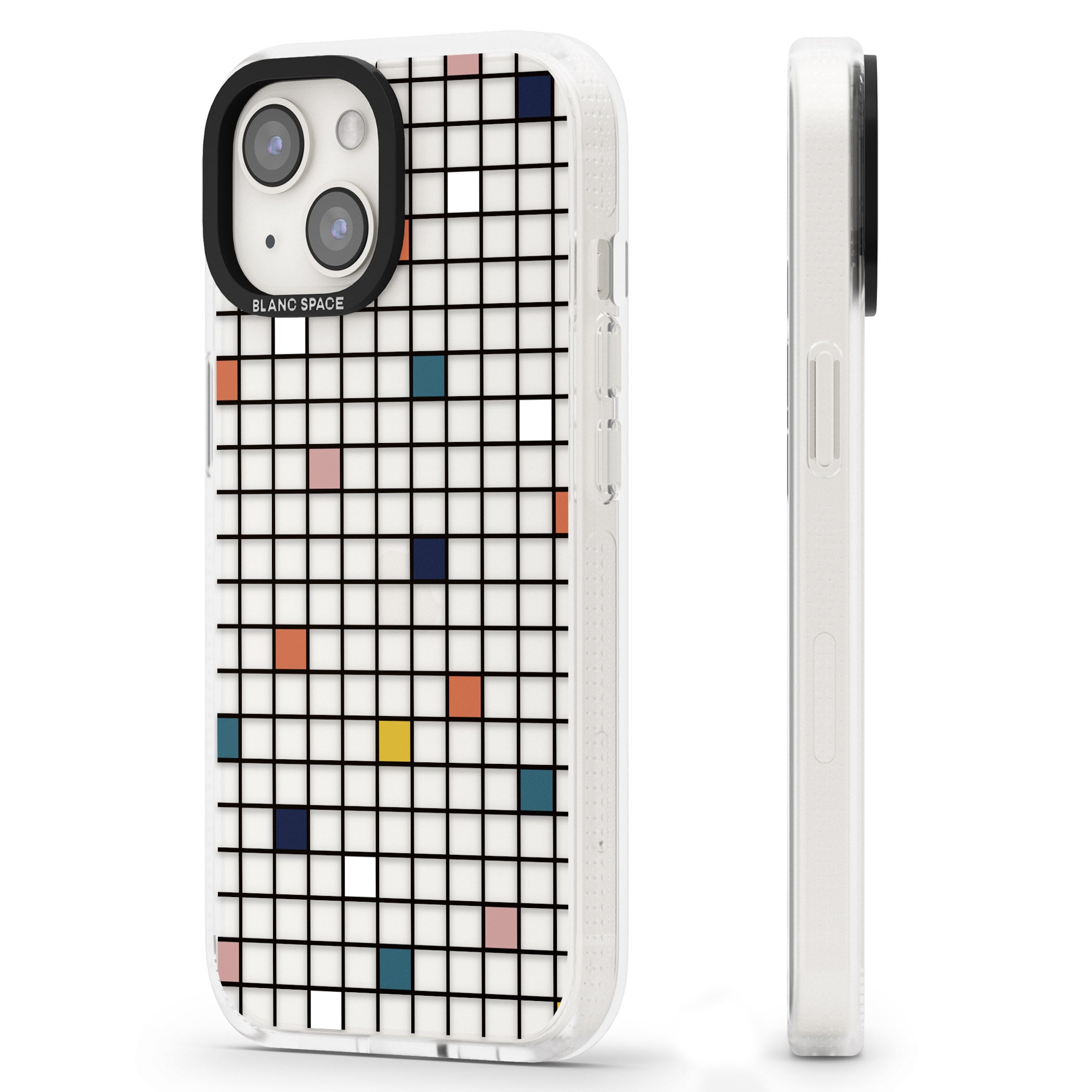 Earthtone Clear Geometric Grid iPhone 15 / 14 / 13 Clear Case Impact Air - Blanc Space
