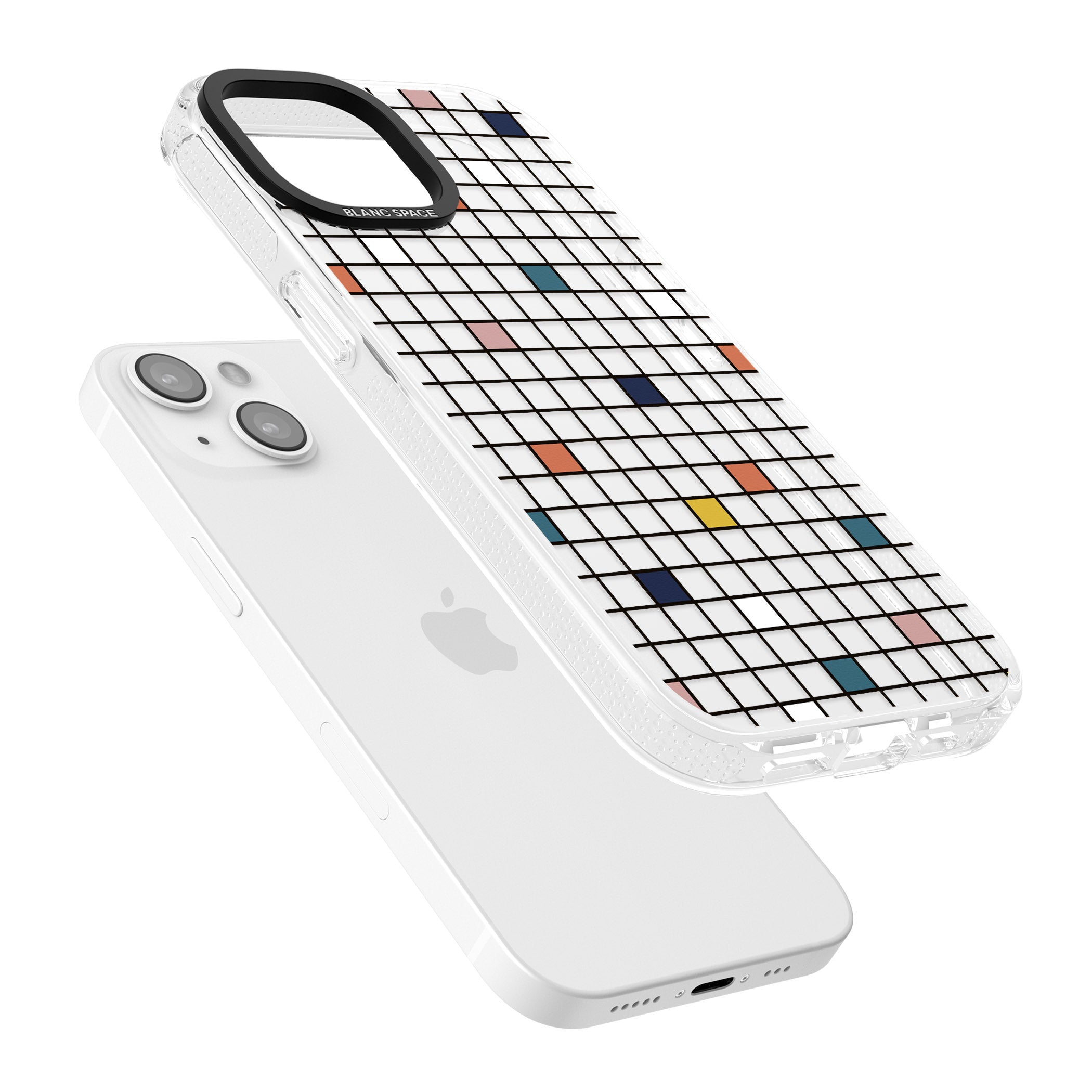 Earthtone Clear Geometric Grid iPhone 15 / 14 / 13 Clear Case Impact Air - Blanc Space