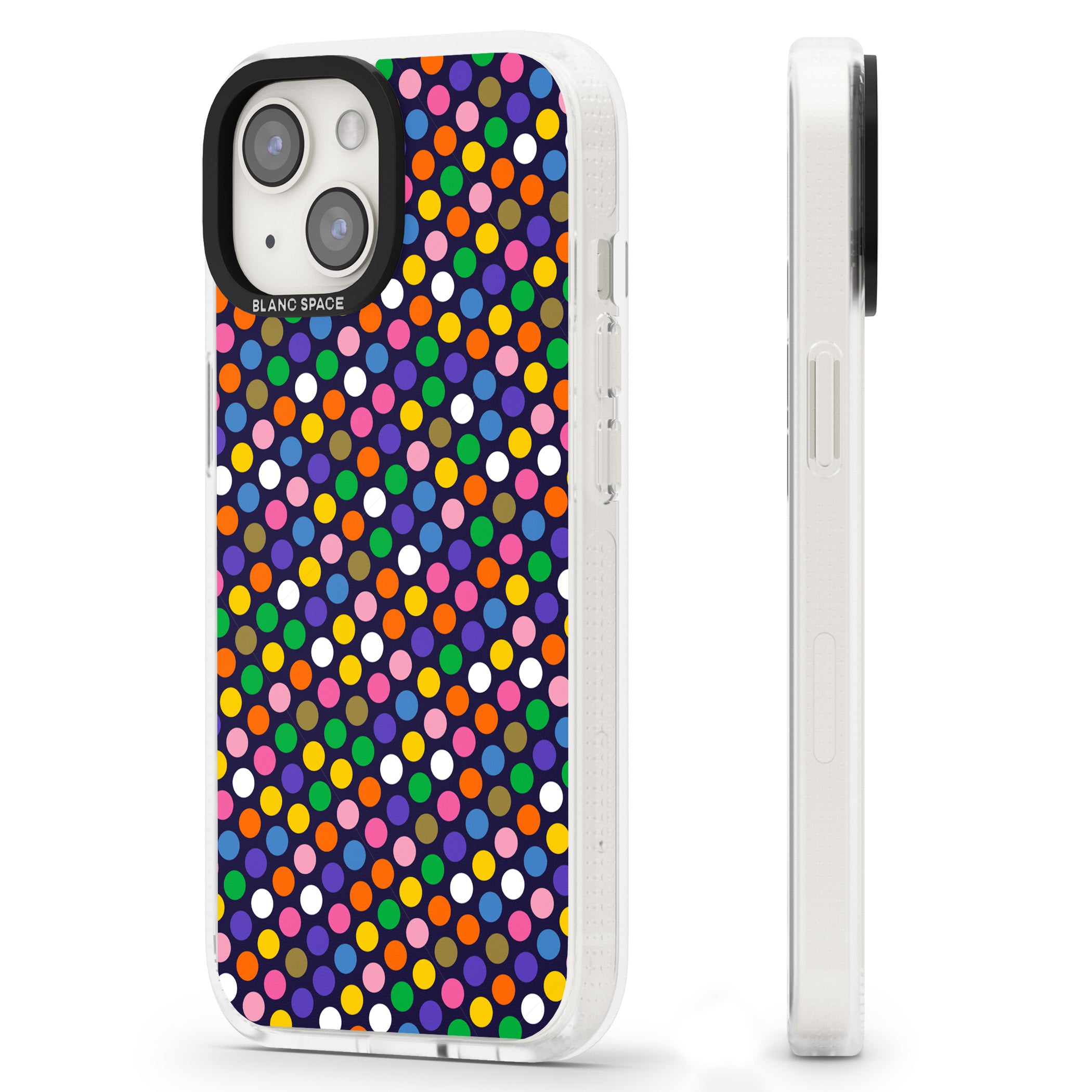 Multicolour Polka-dot Fiesta (Purple) iPhone 15 / 14 / 13 Clear Case Impact Air - Blanc Space