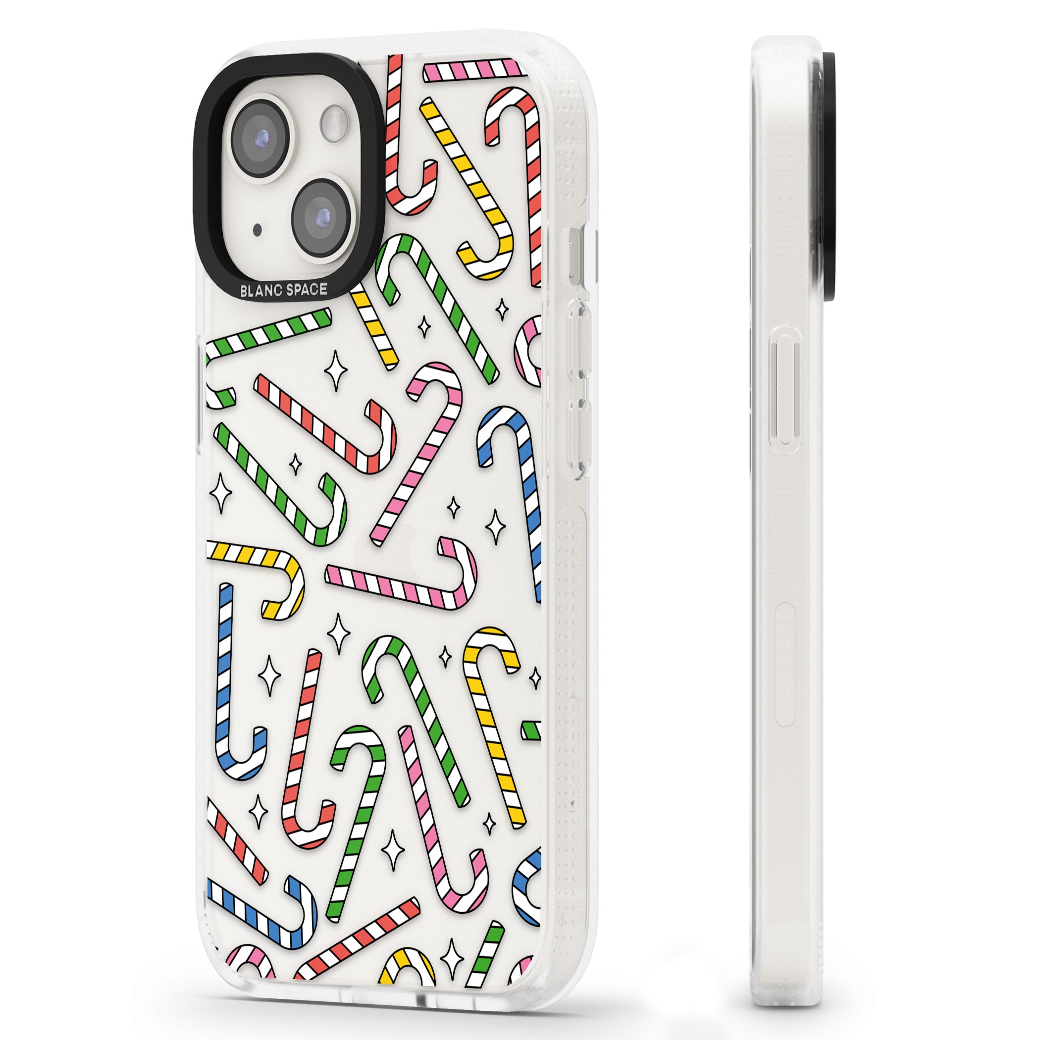 Colourful Stars & Candy Canes iPhone 15 / 14 / 13 Clear Case Impact Air - Blanc Space