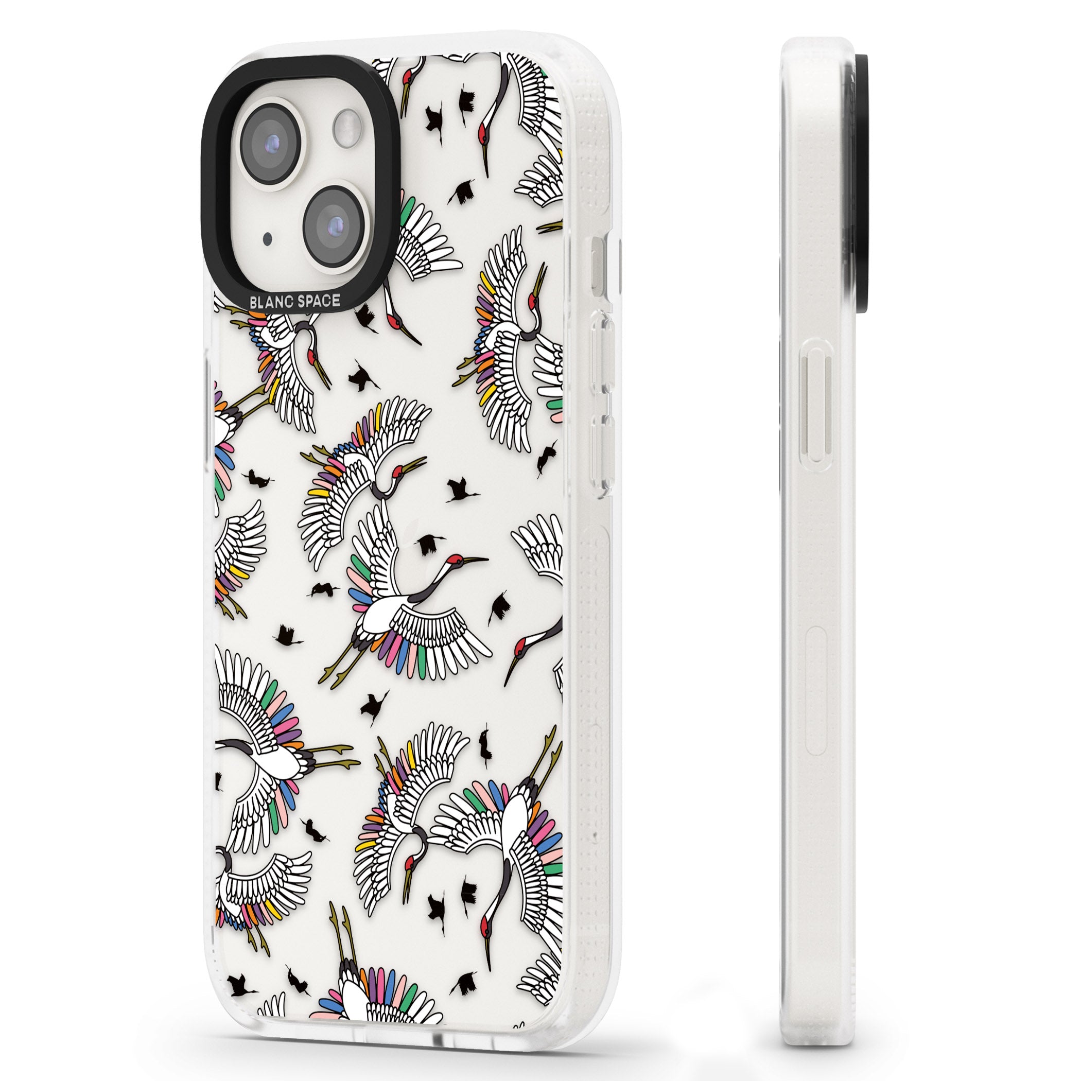 Colourful Crane Pattern iPhone 15 / 14 / 13 Clear Case Impact Air - Blanc Space