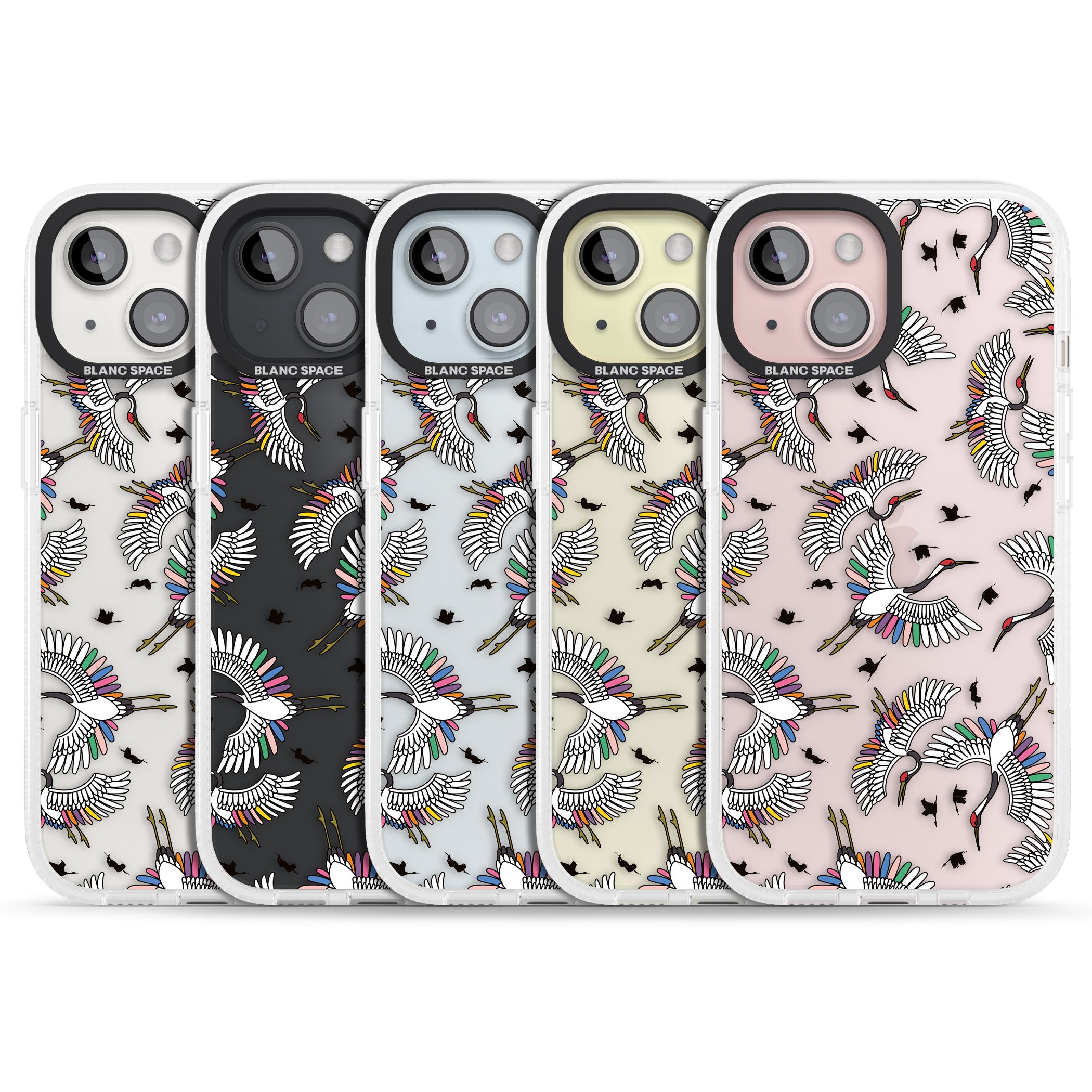 Colourful Crane Pattern iPhone 15 / 14 / 13 Clear Case Impact Air - Blanc Space