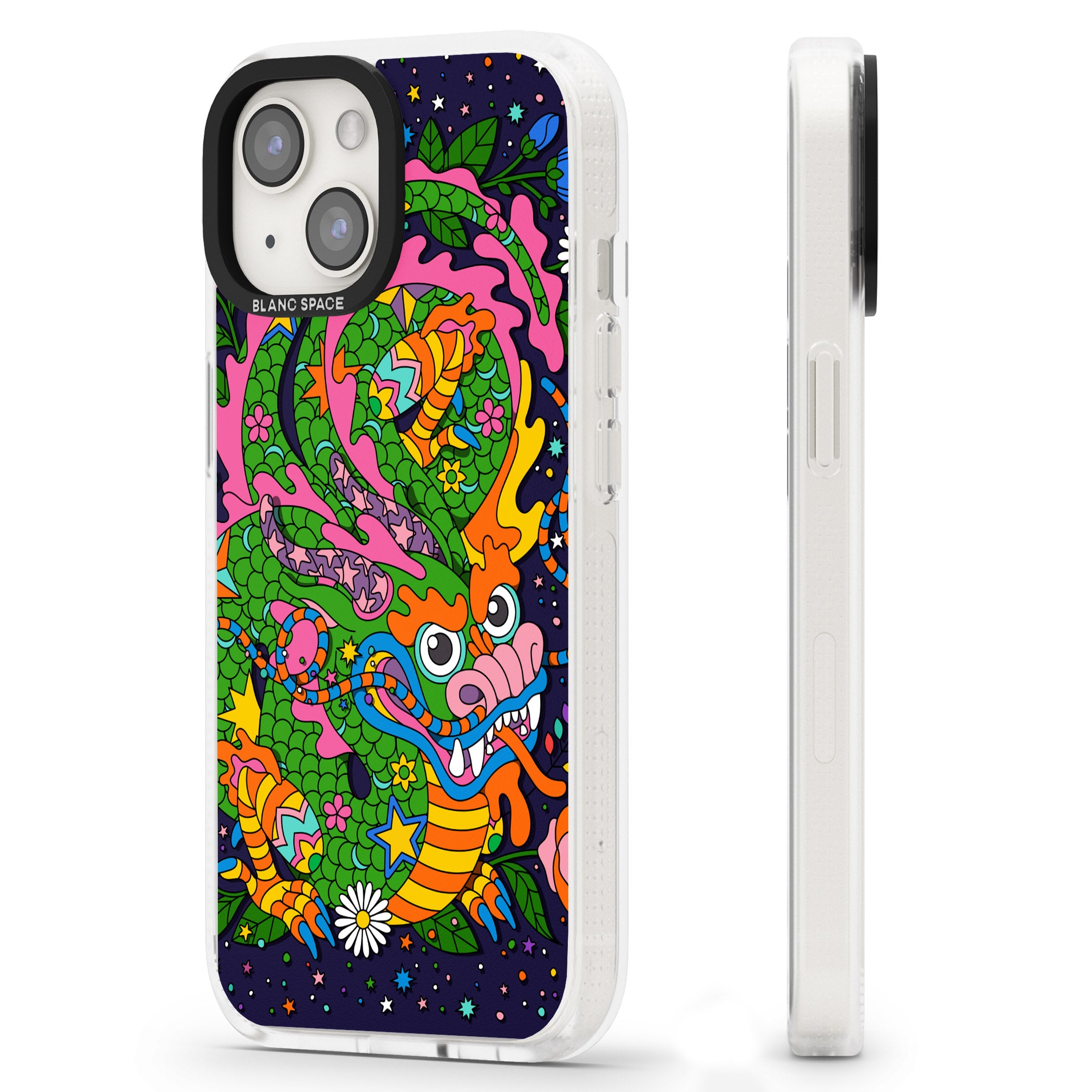 Psychedelic Jungle Dragon (Purple) iPhone 15 / 14 / 13 Clear Case Impact Air - Blanc Space