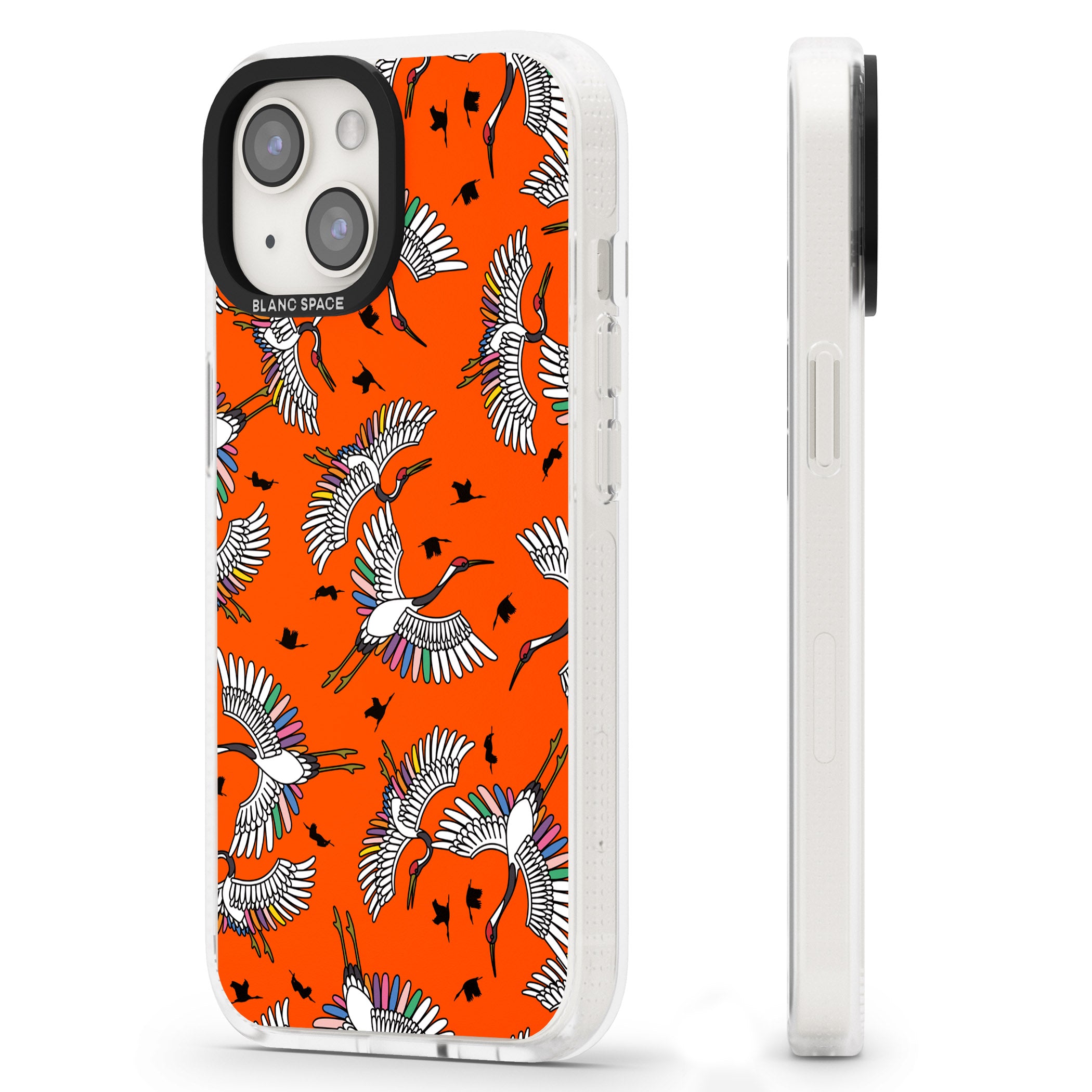 Colourful Crane Pattern (Orange) iPhone 15 / 14 / 13 Clear Case Impact Air - Blanc Space