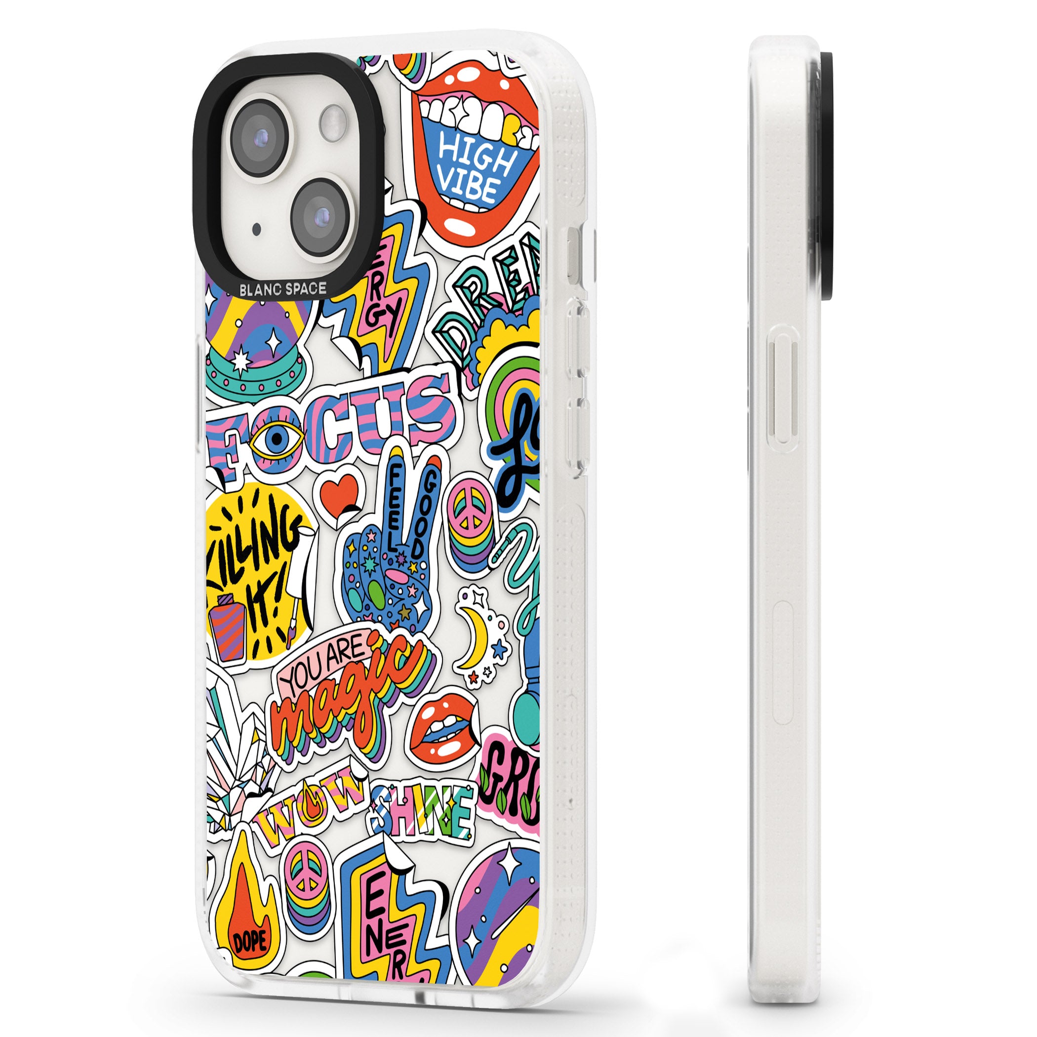 Magic Sticker Collage iPhone 15 / 14 / 13 Clear Case Impact Air - Blanc Space