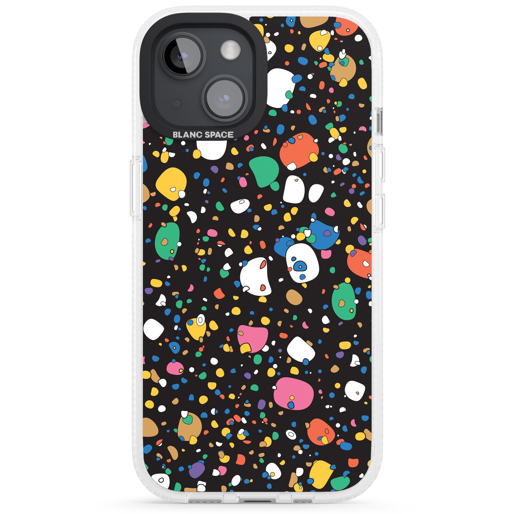 Colourful Confetti Pebbles (Black) iPhone 15 / 14 / 13 Clear Case Impact Air - Blanc Space