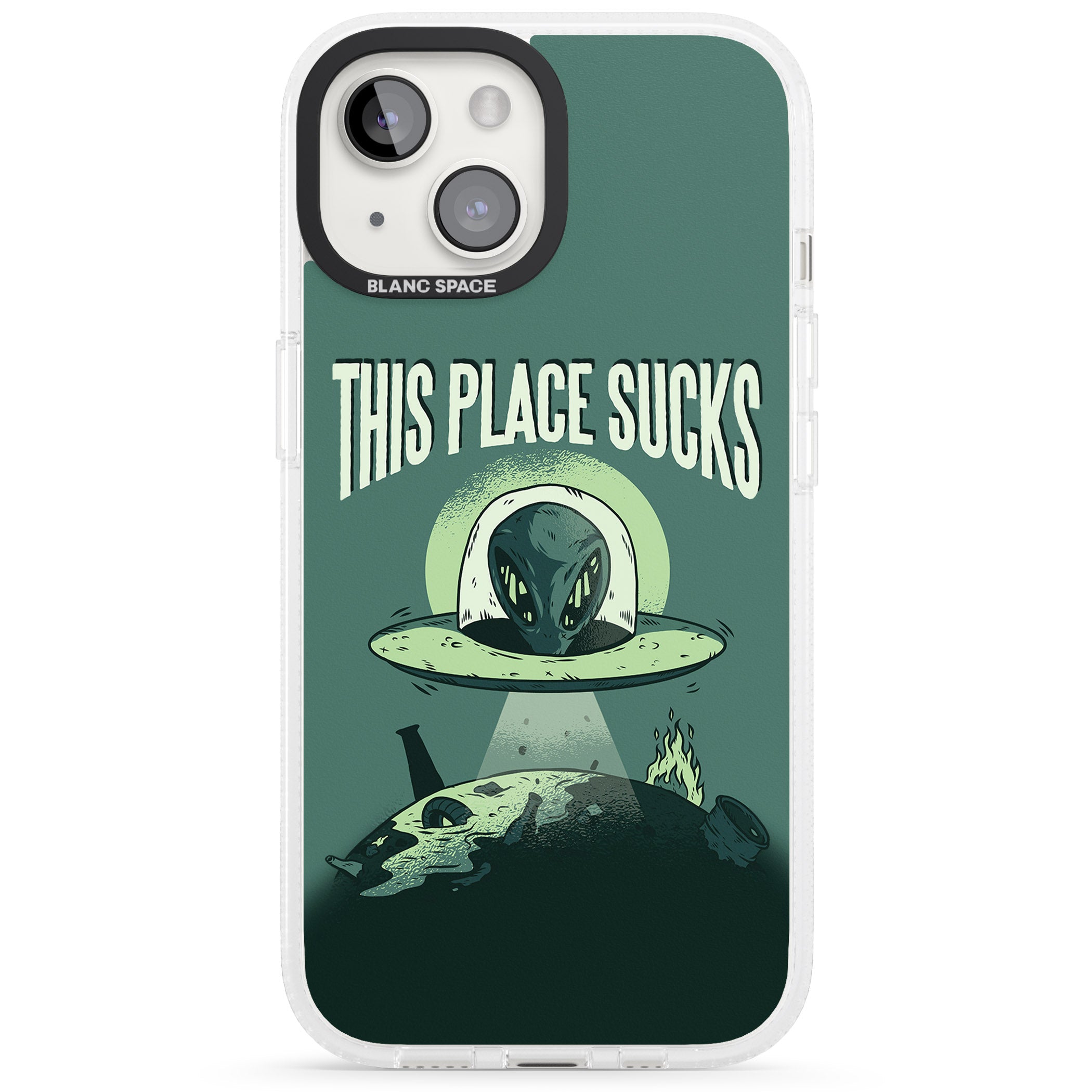 EARTH SUCKS iPhone 15 / 14 / 13 Clear Case Impact Air - Blanc Space