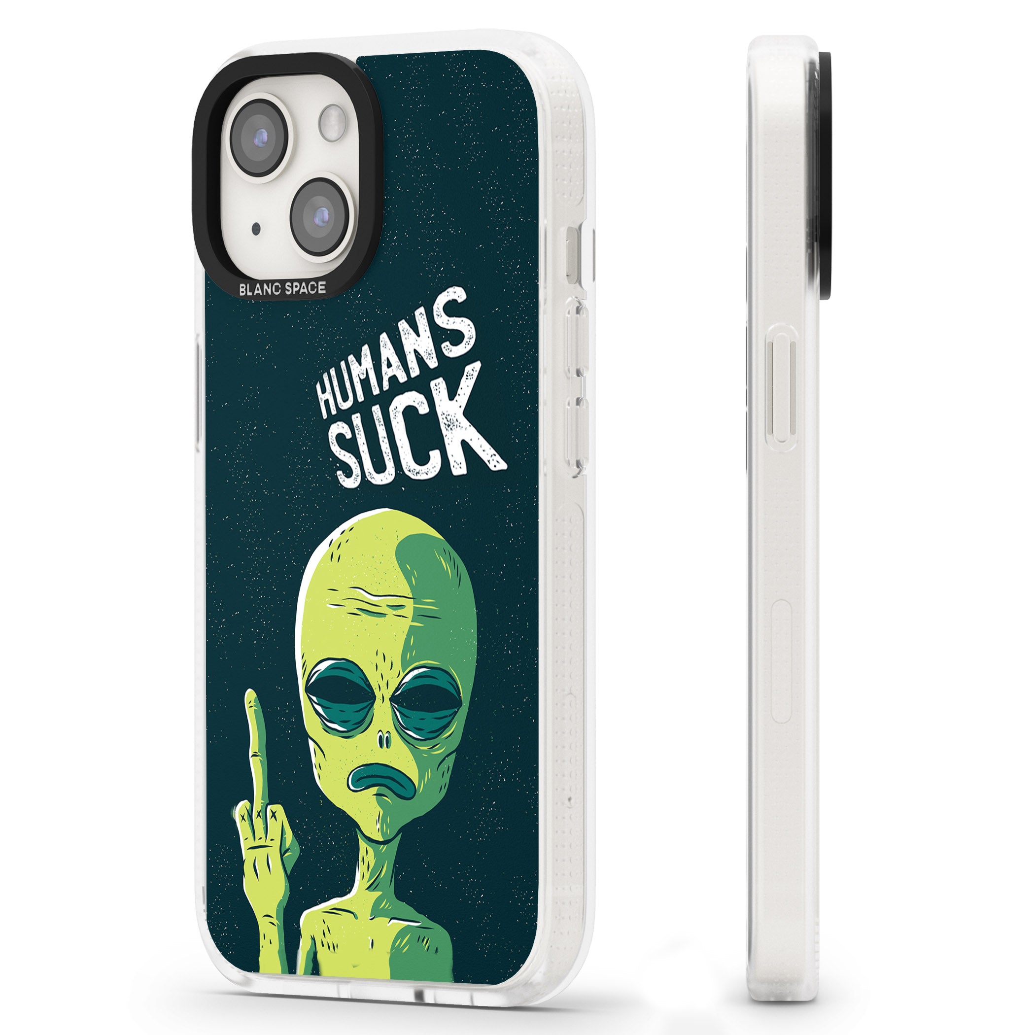 Humans Suck Alien iPhone 15 / 14 / 13 Clear Case Impact Air - Blanc Space