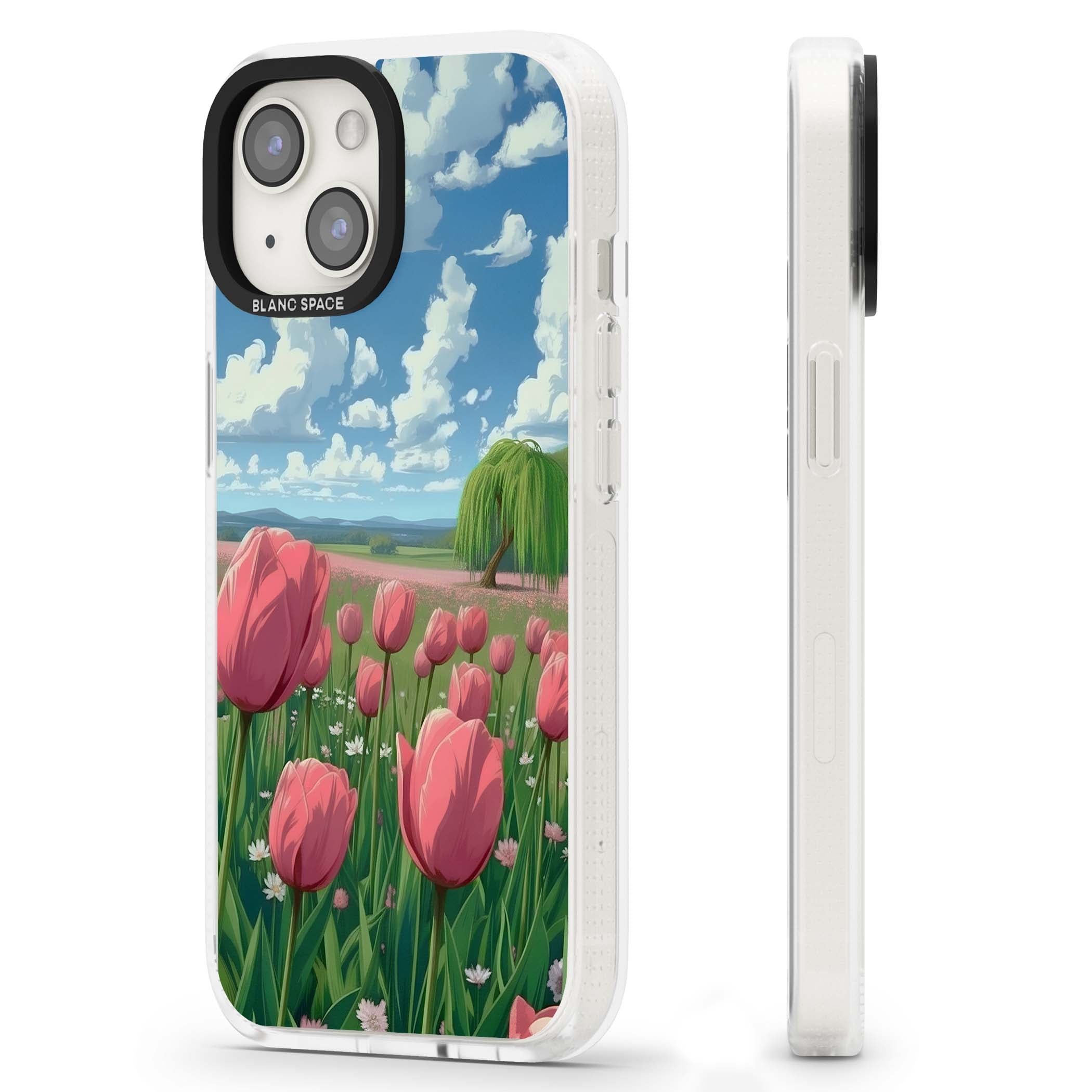 Willow By The Pink Tulips floral iPhone case | Clear Case Impact Air case for iPhone 15, iPhone 15 Plus