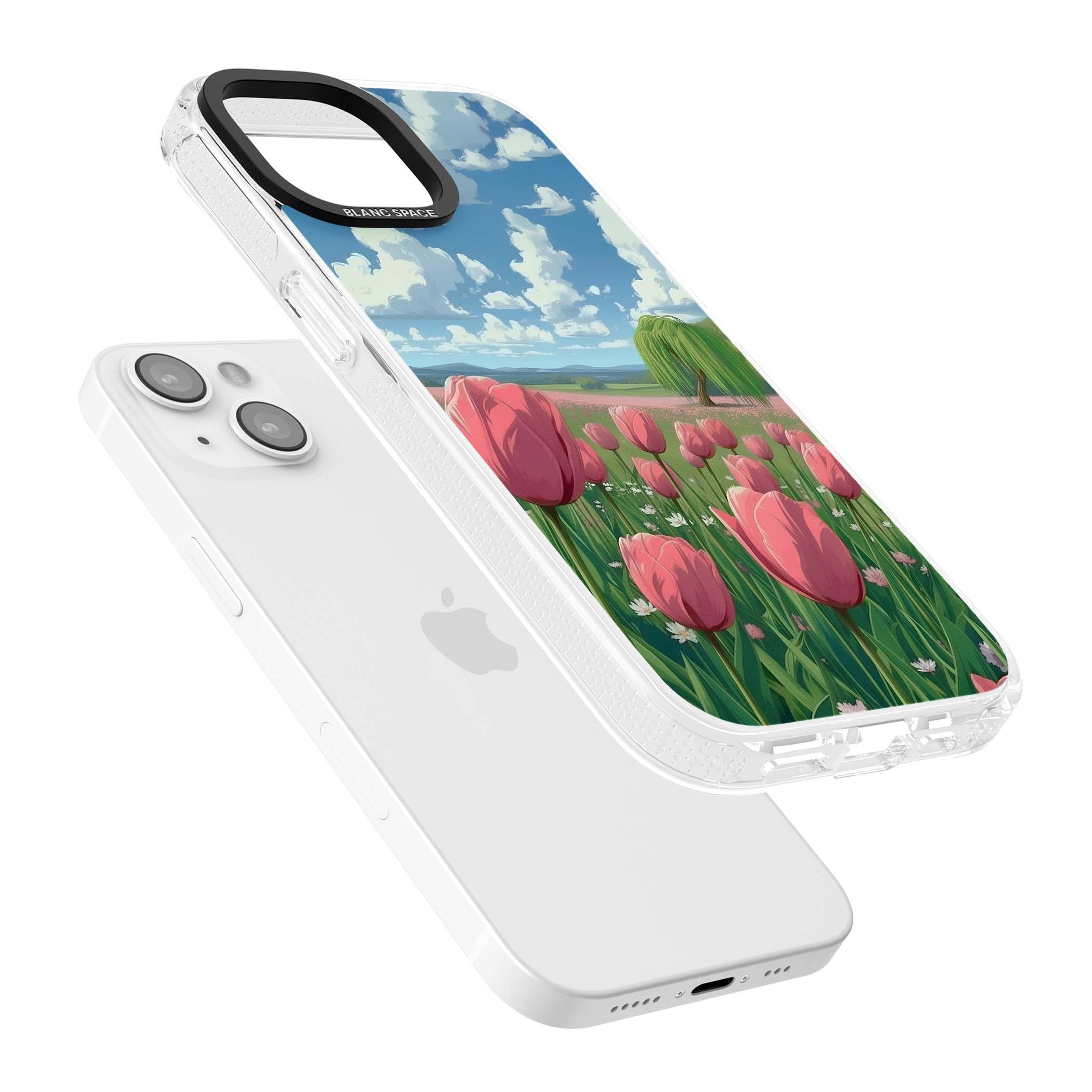 Willow By The Pink Tulips floral iPhone case | Clear Case Impact Air case for iPhone 15, iPhone 15 Plus