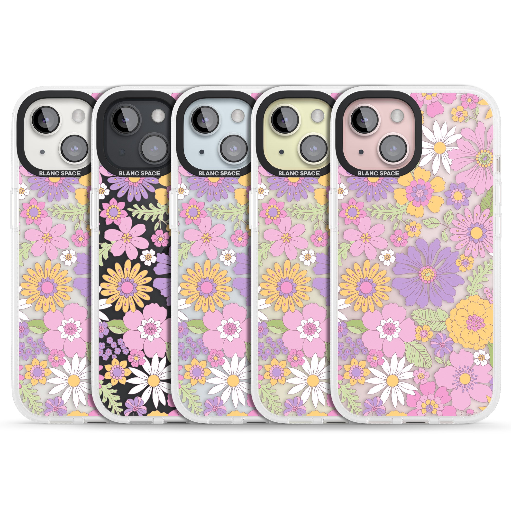 Soft Flower Mix iPhone 15 / 14 / 13 Clear Case Impact Air - Blanc Space