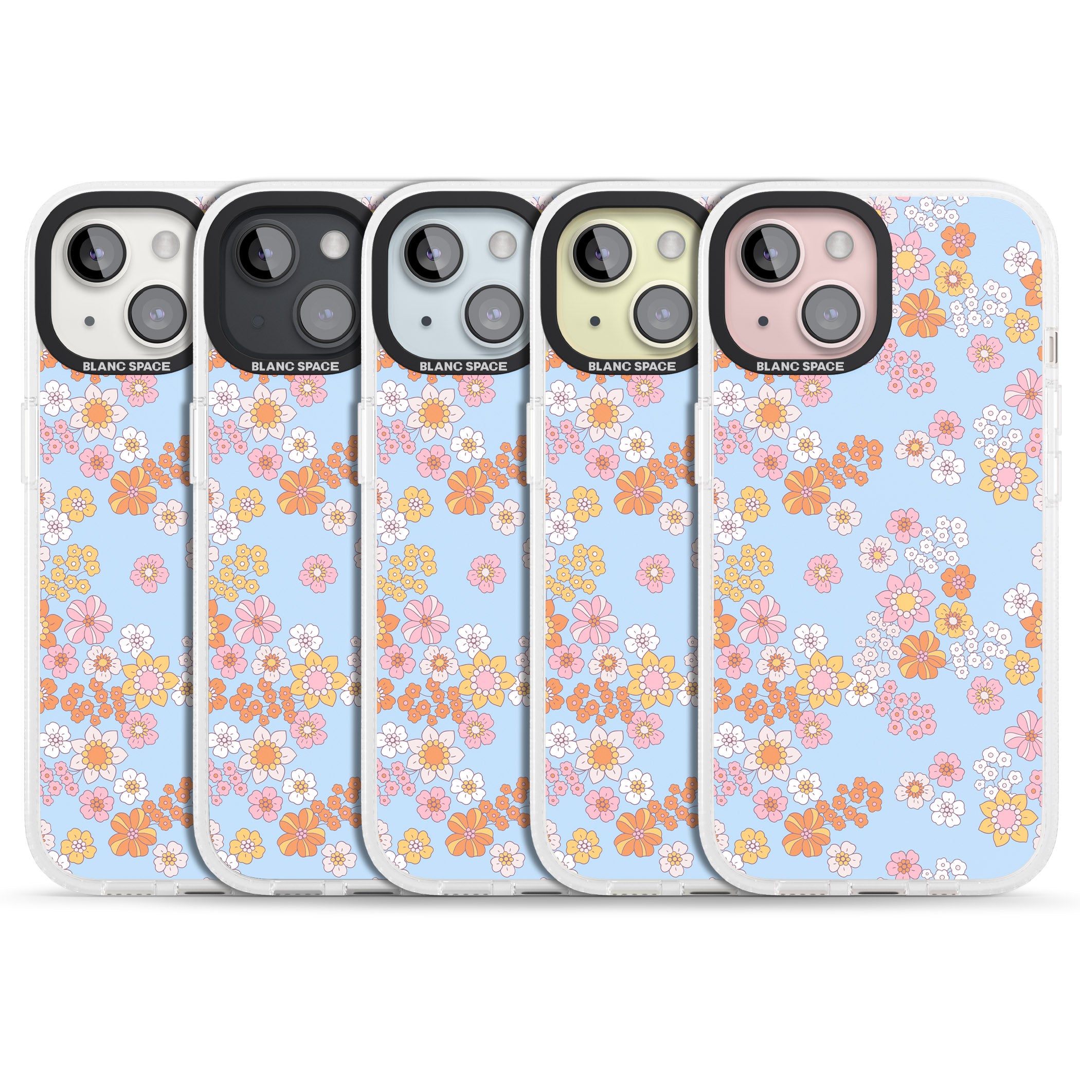 Lake Blue Flower Mix iPhone 15 / 14 / 13 Clear Case Impact Air - Blanc Space