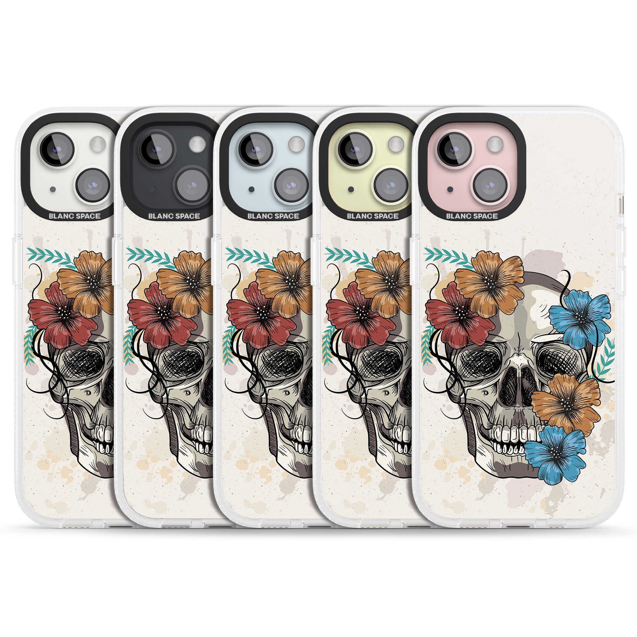 Sugar Skull Floral iPhone 15 / 14 / 13 Clear Case Impact Air - Blanc Space