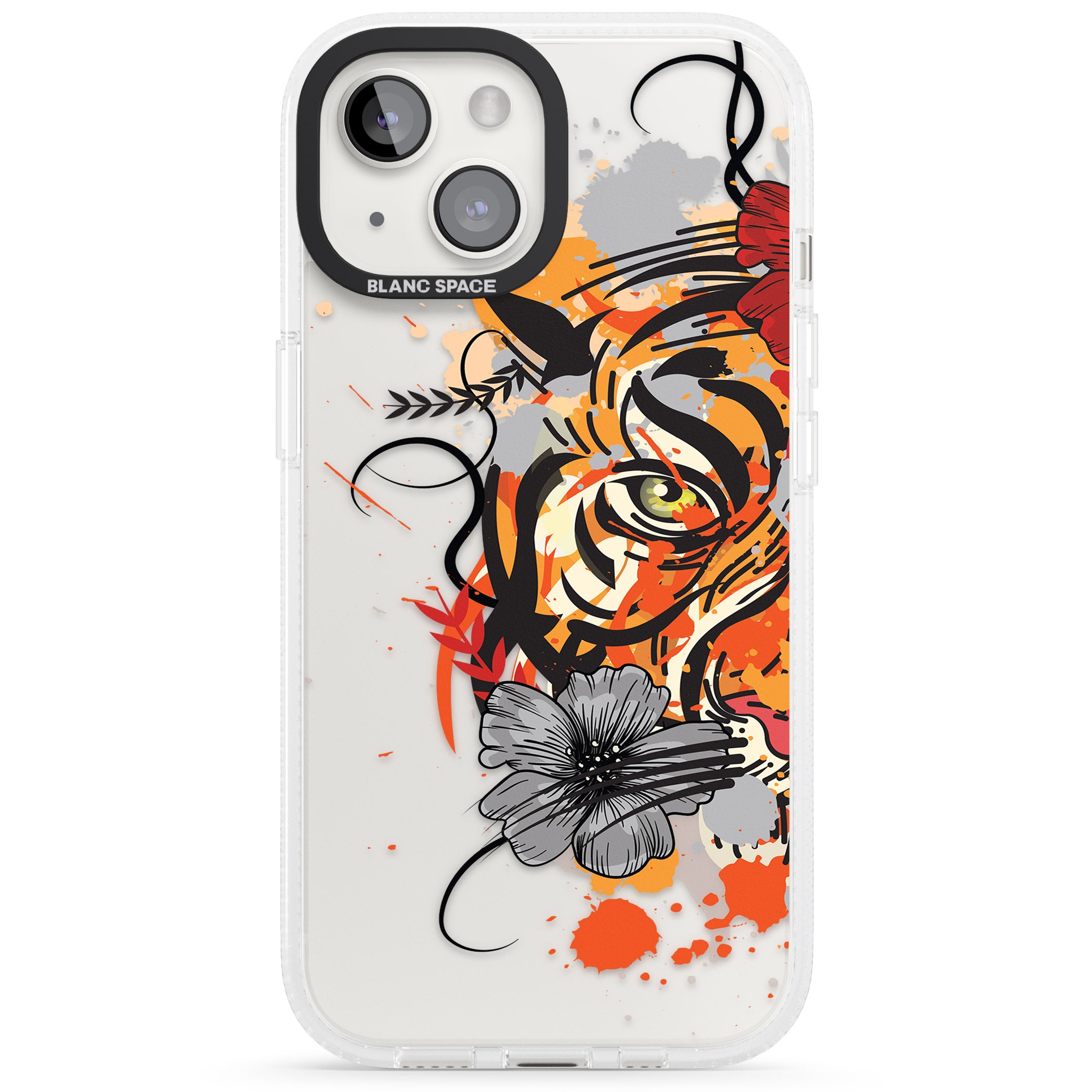 Sugar Skull Tiger iPhone 15 / 14 / 13 Clear Case Impact Air - Blanc Space
