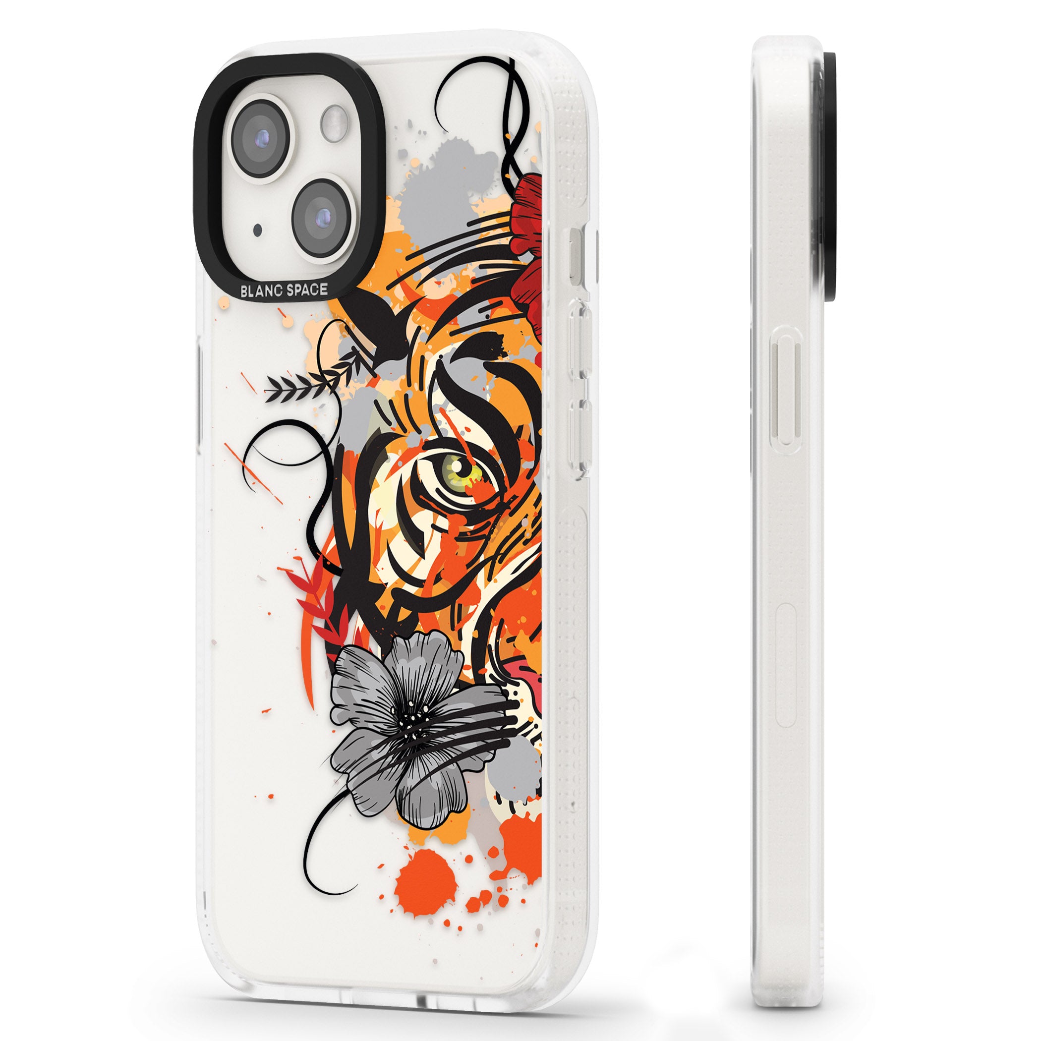 Sugar Skull Tiger iPhone 15 / 14 / 13 Clear Case Impact Air - Blanc Space