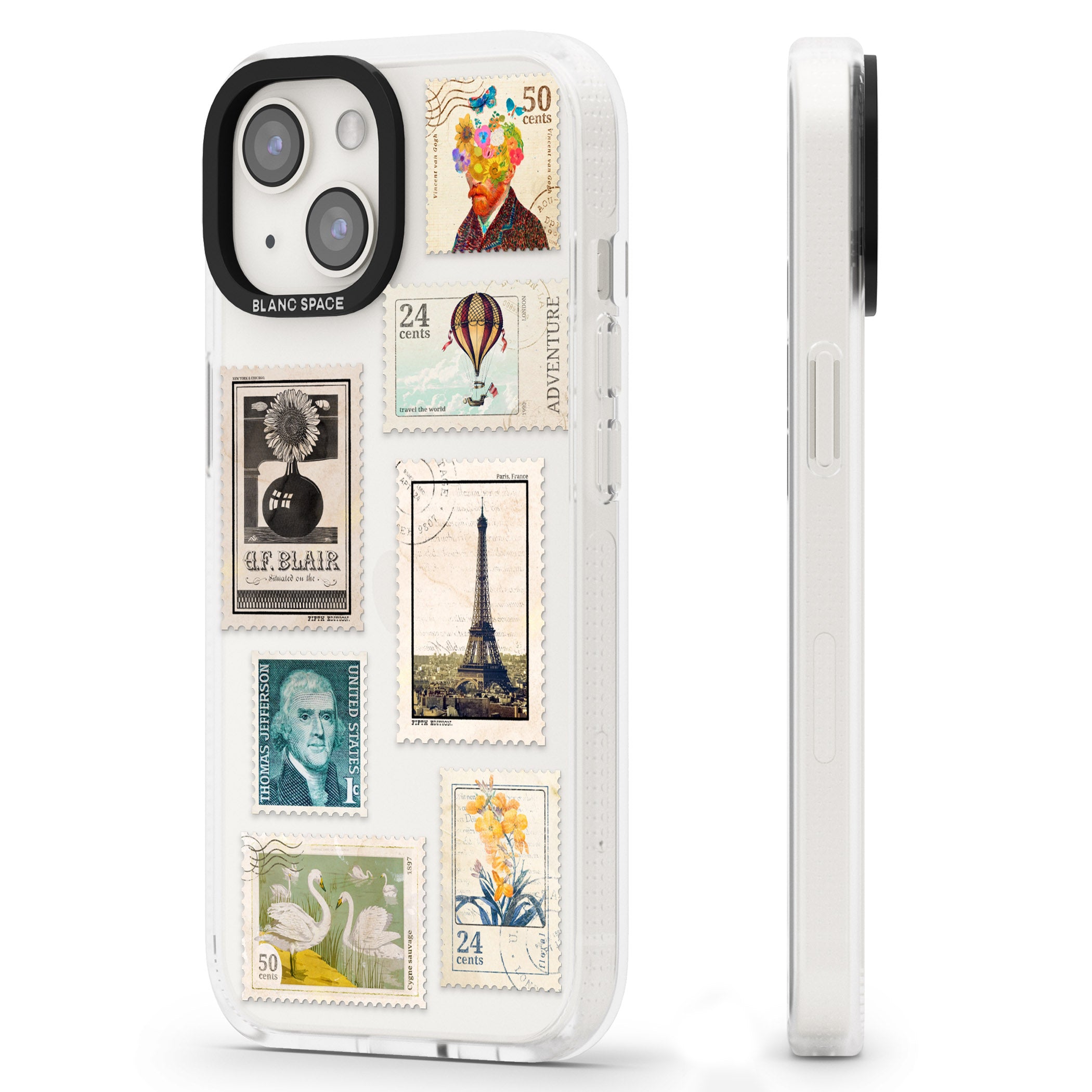 Vintage Stamps iPhone 15 / 14 / 13 Clear Case Impact Air - Blanc Space