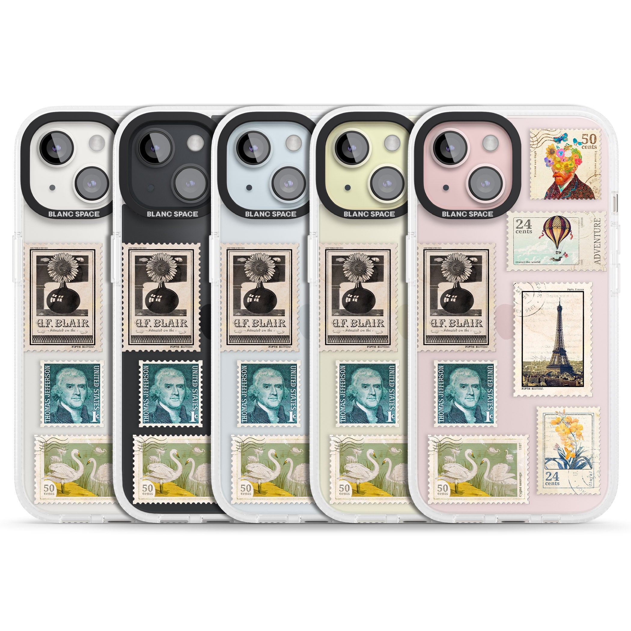 Vintage Stamps iPhone 15 / 14 / 13 Clear Case Impact Air - Blanc Space