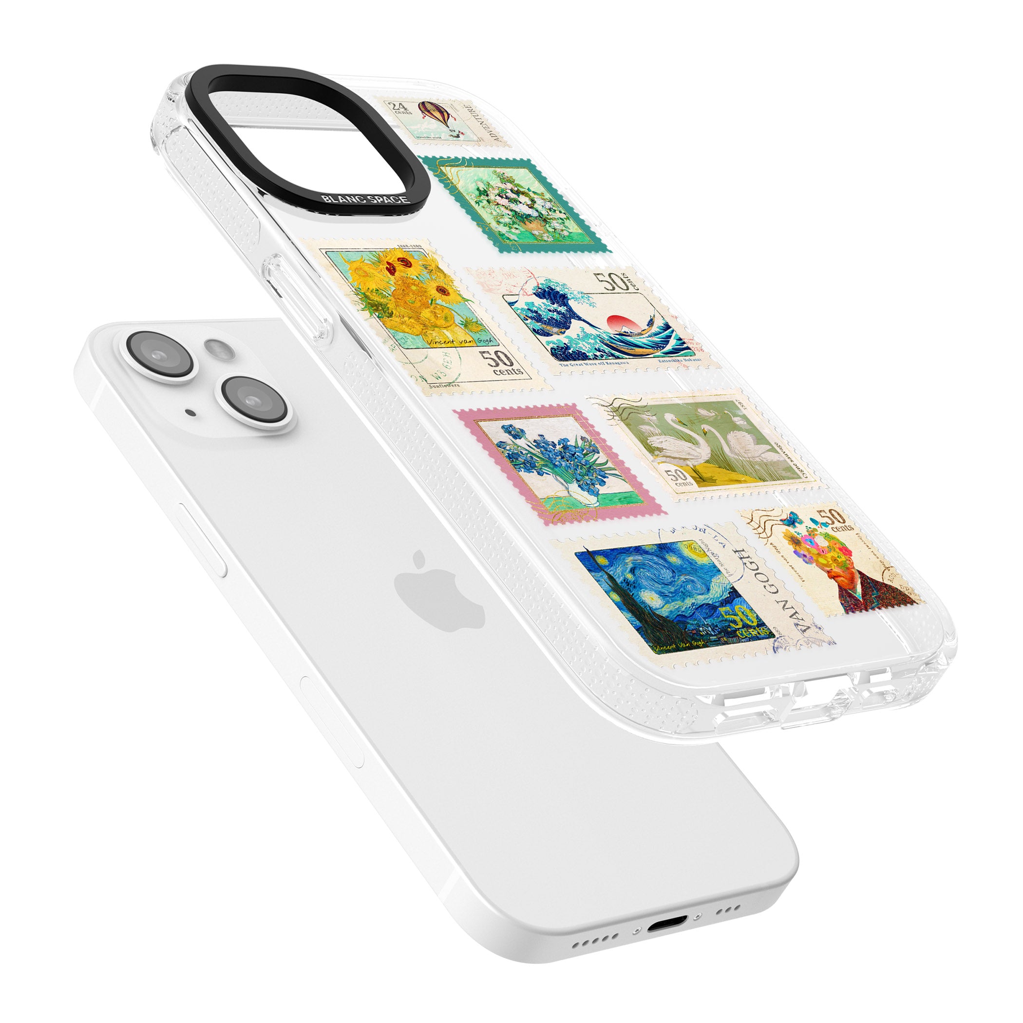 Vintage Art Stamps iPhone 15 / 14 / 13 Clear Case Impact Air - Blanc Space