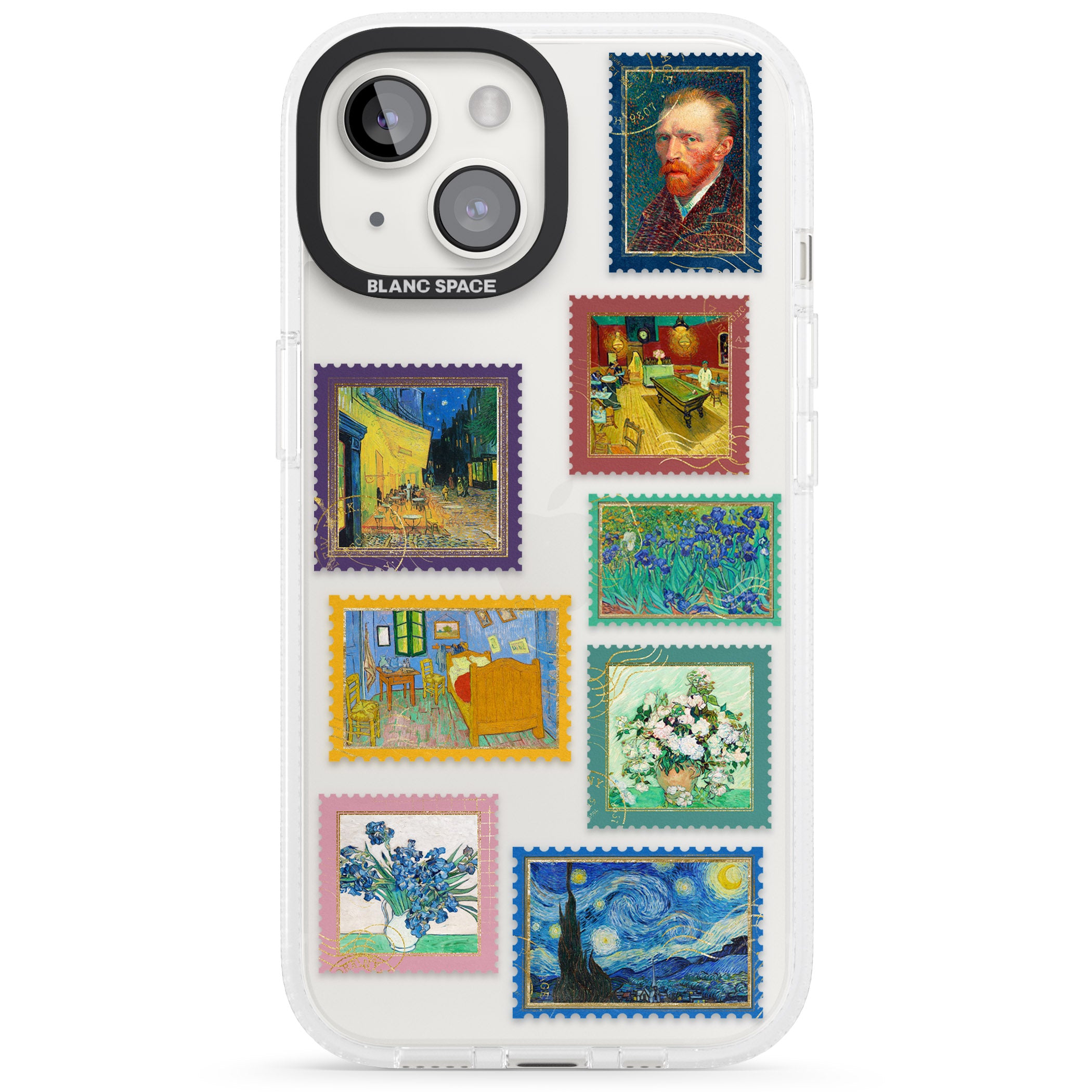 Colourful Vintage Art Stamps iPhone 15 / 14 / 13 Clear Case Impact Air - Blanc Space