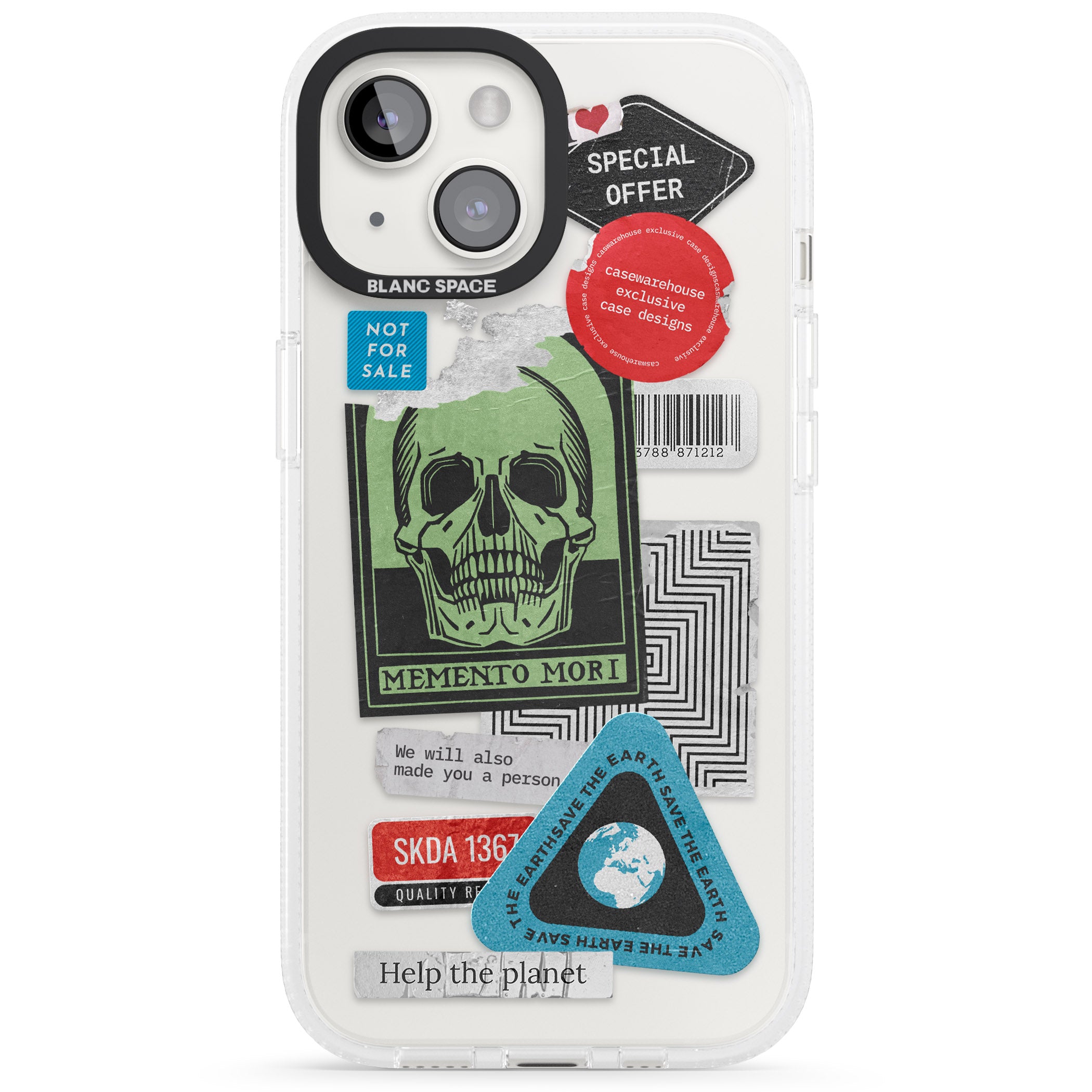 Skull Sticker Mix iPhone 15 / 14 / 13 Clear Case Impact Air - Blanc Space