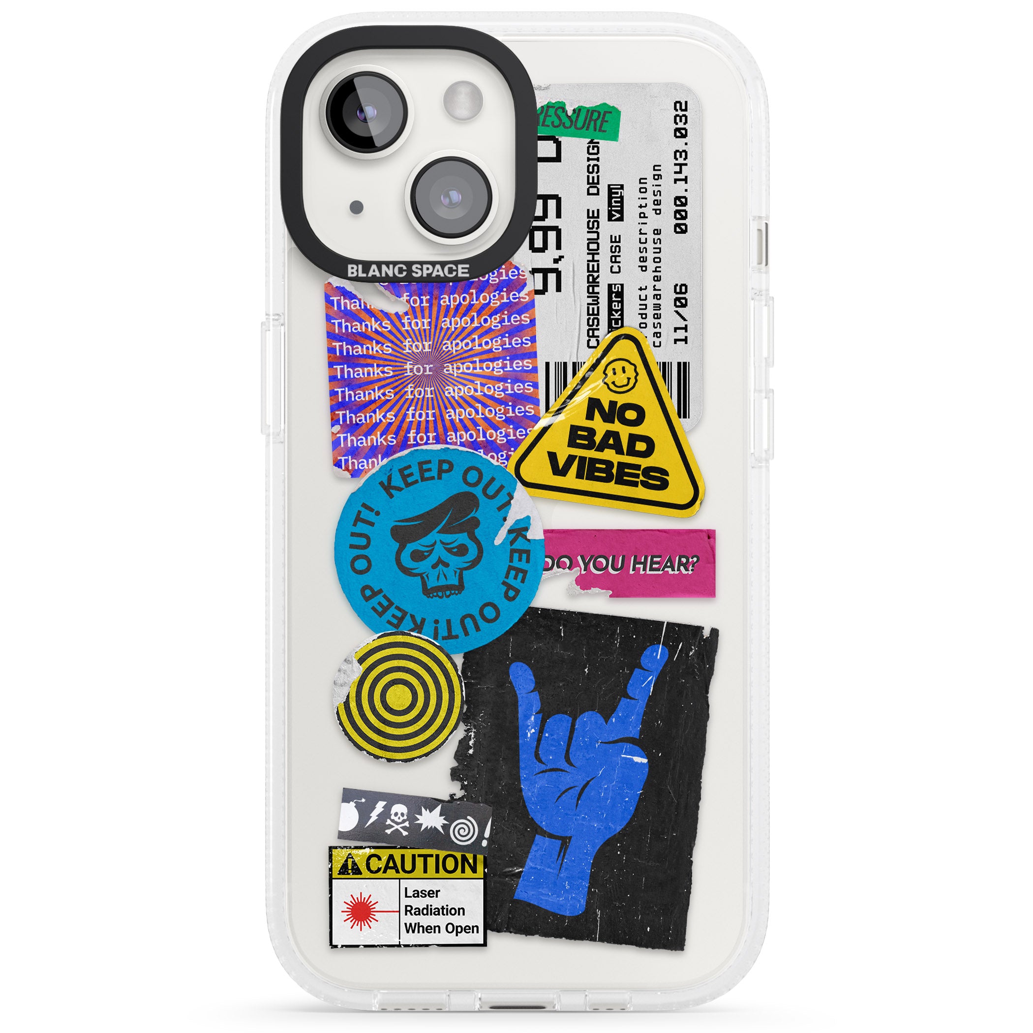No Bad Vibes Sticker Mix iPhone 15 / 14 / 13 Clear Case Impact Air - Blanc Space