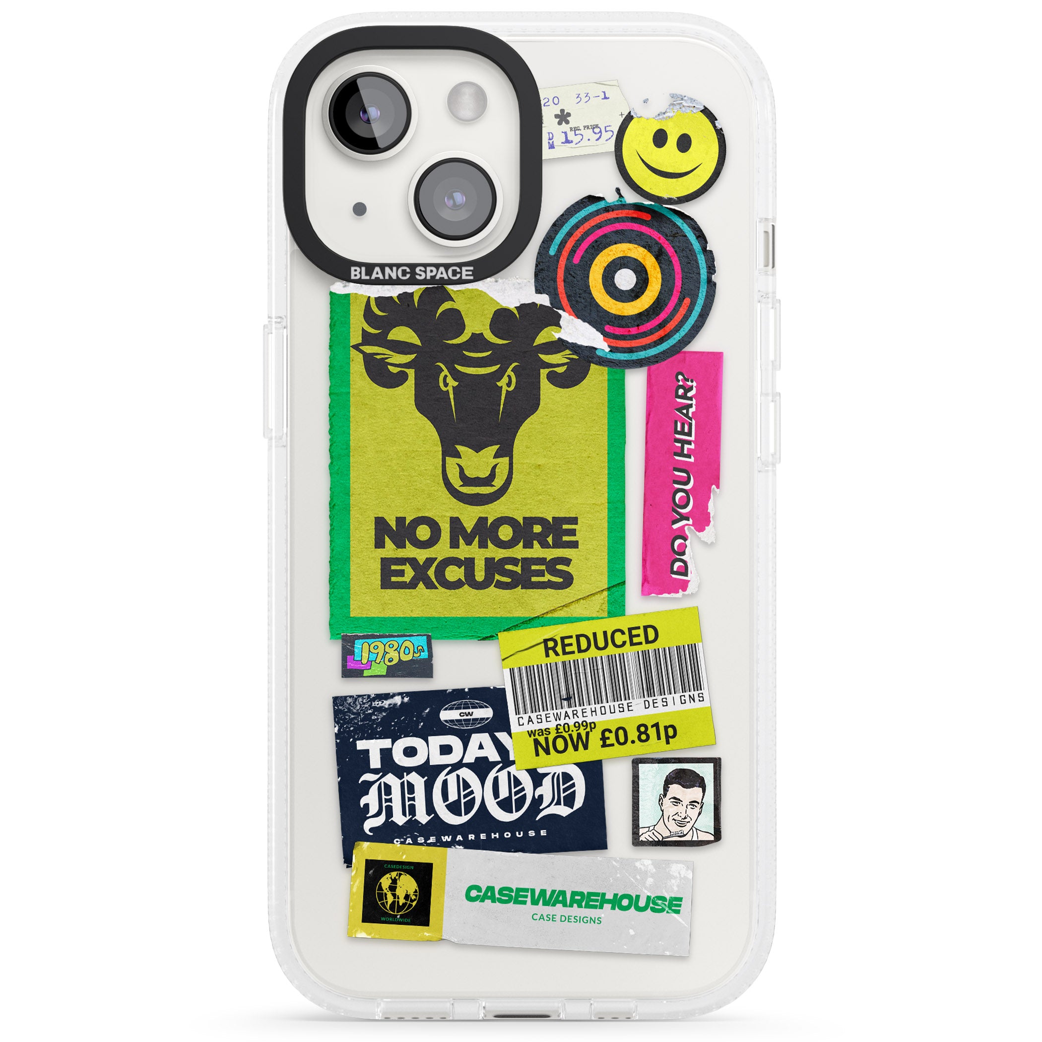 No More Excuses Sticker Mix iPhone 15 / 14 / 13 Clear Case Impact Air - Blanc Space