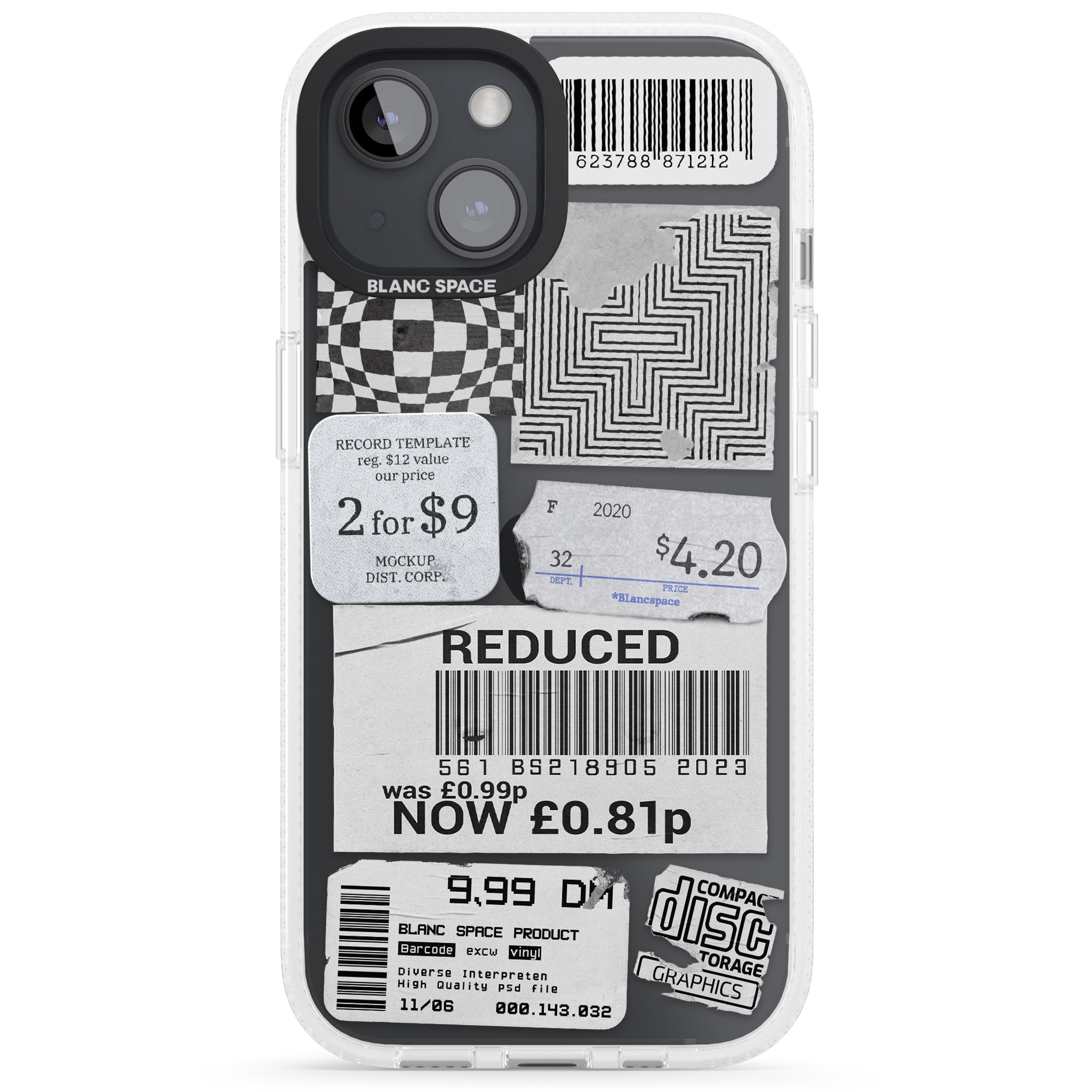 White Sticker Mix iPhone 15 / 14 / 13 Clear Case Impact Air - Blanc Space