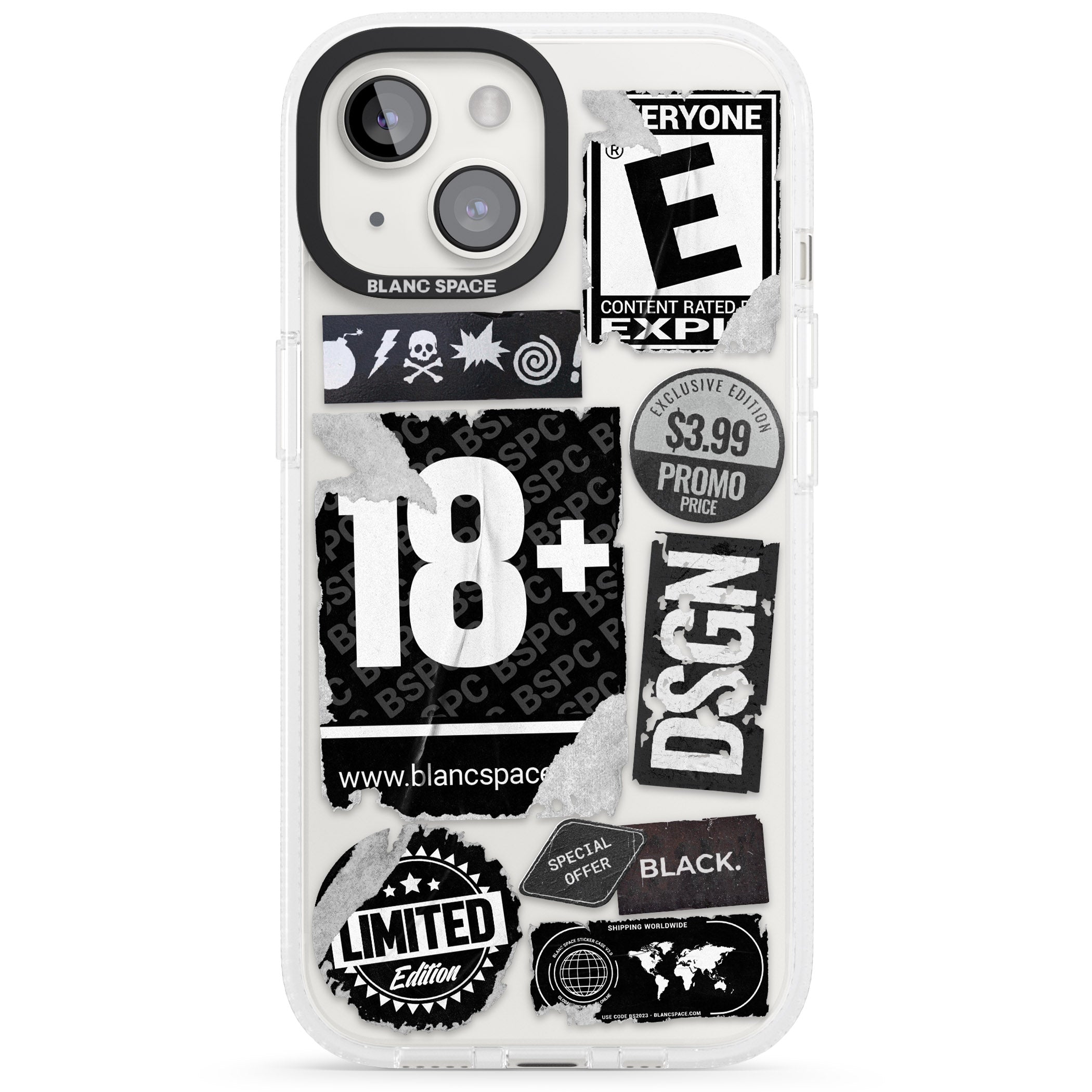 Black Sticker Mix iPhone 15 / 14 / 13 Clear Case Impact Air - Blanc Space
