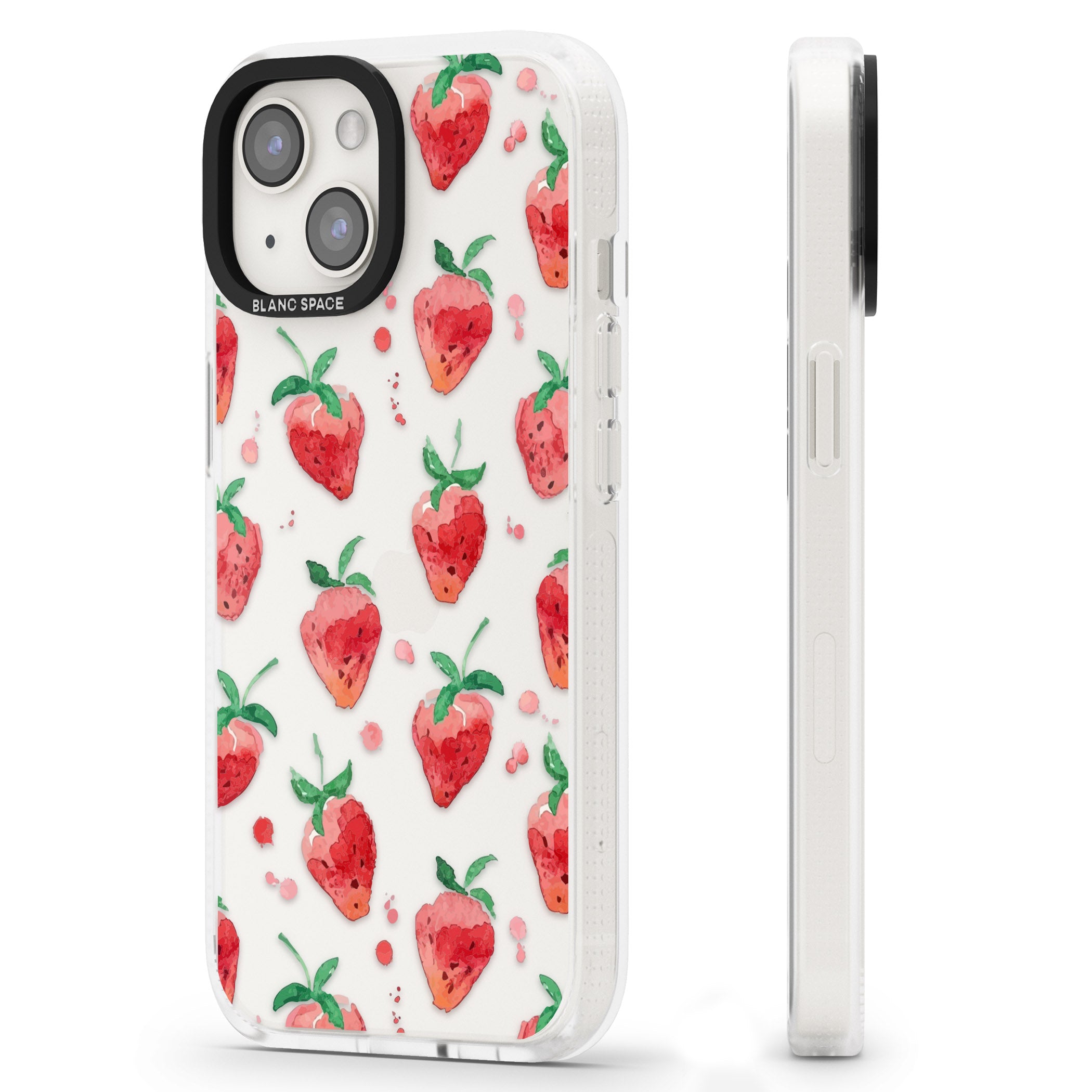 Strawberry Watercolour iPhone 15 / 14 / 13 Clear Case Impact Air - Blanc Space