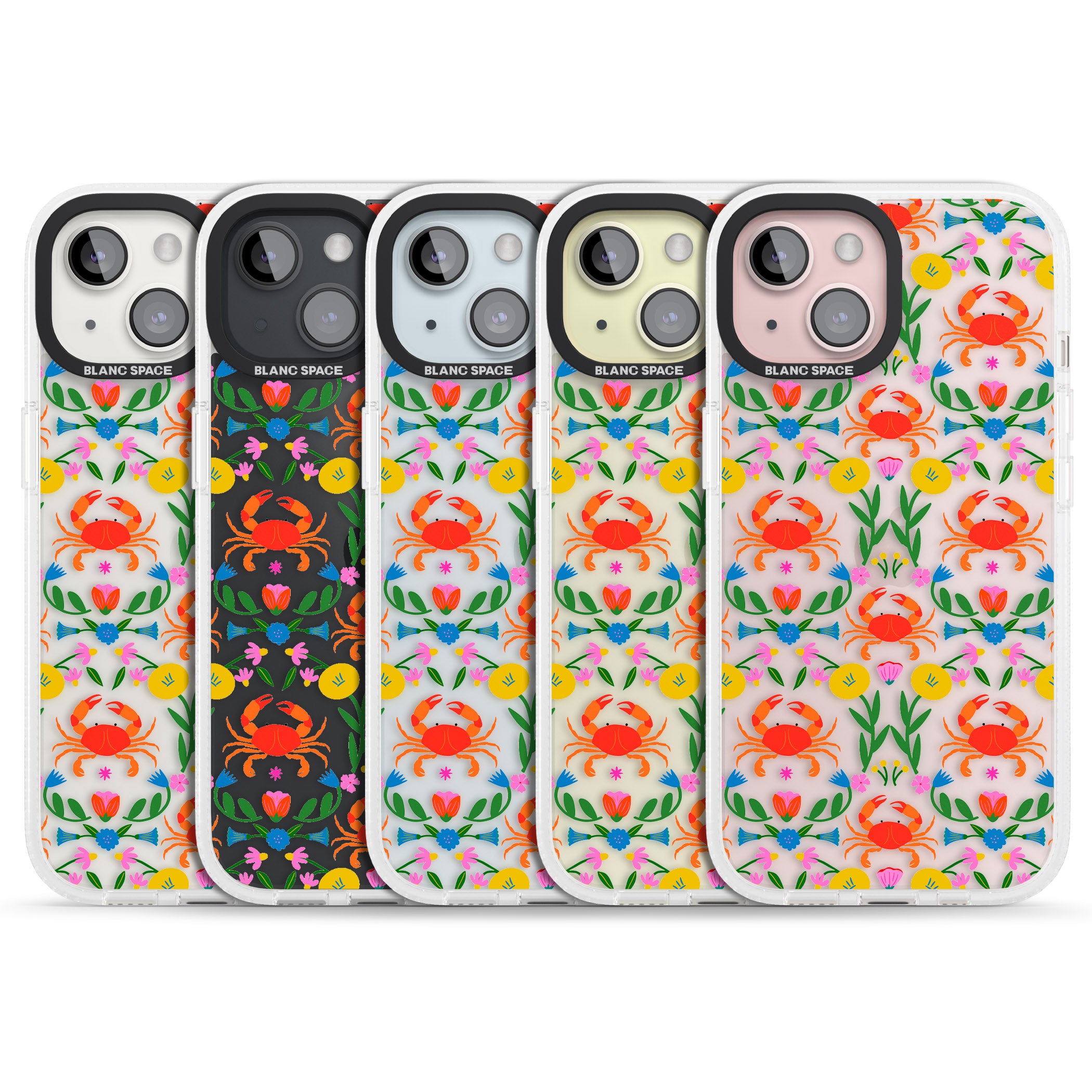 Crabs & Flowers iPhone 15 / 14 / 13 Clear Case Impact Air - Blanc Space