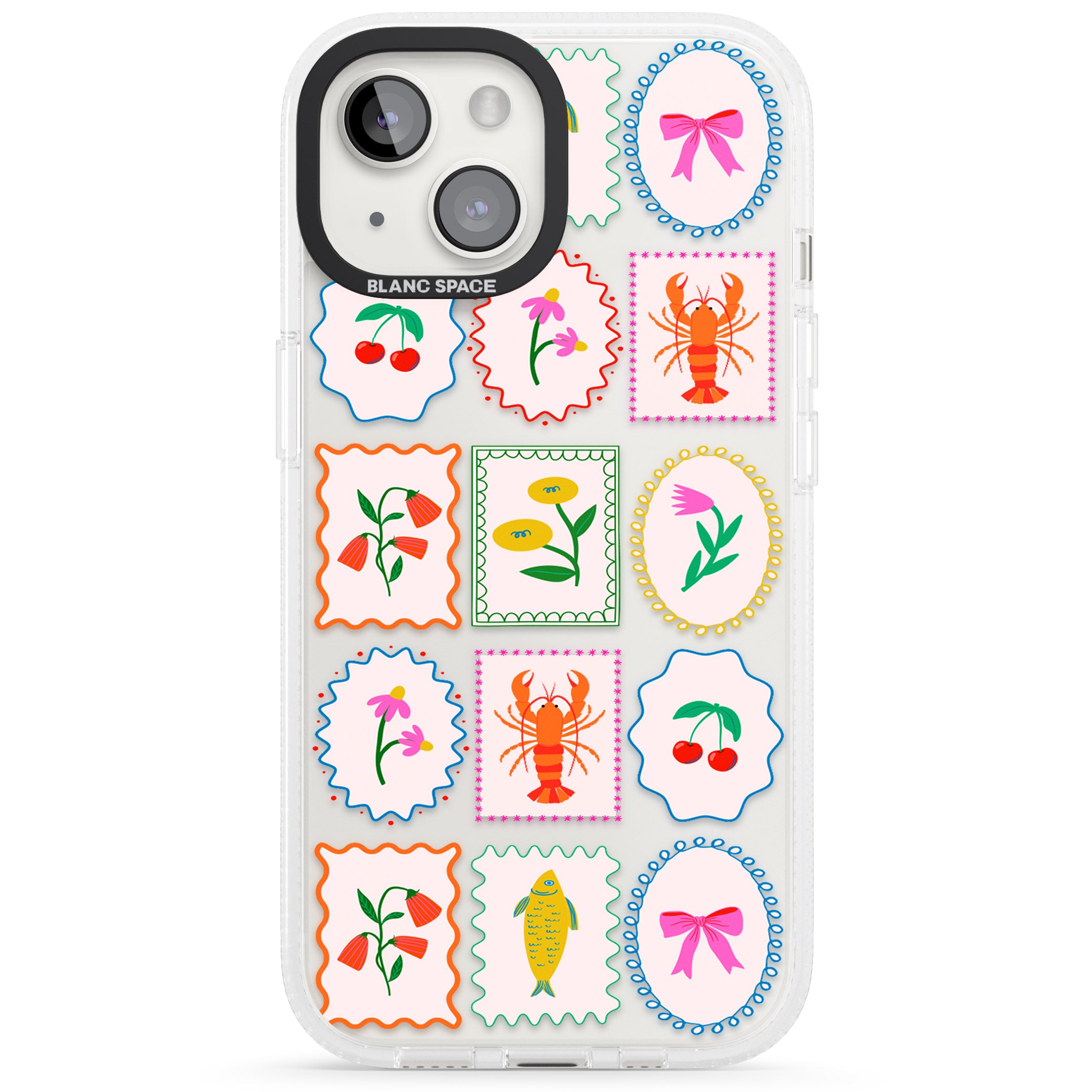 Floral & Seafood Stamps iPhone 15 / 14 / 13 Clear Case Impact Air - Blanc Space