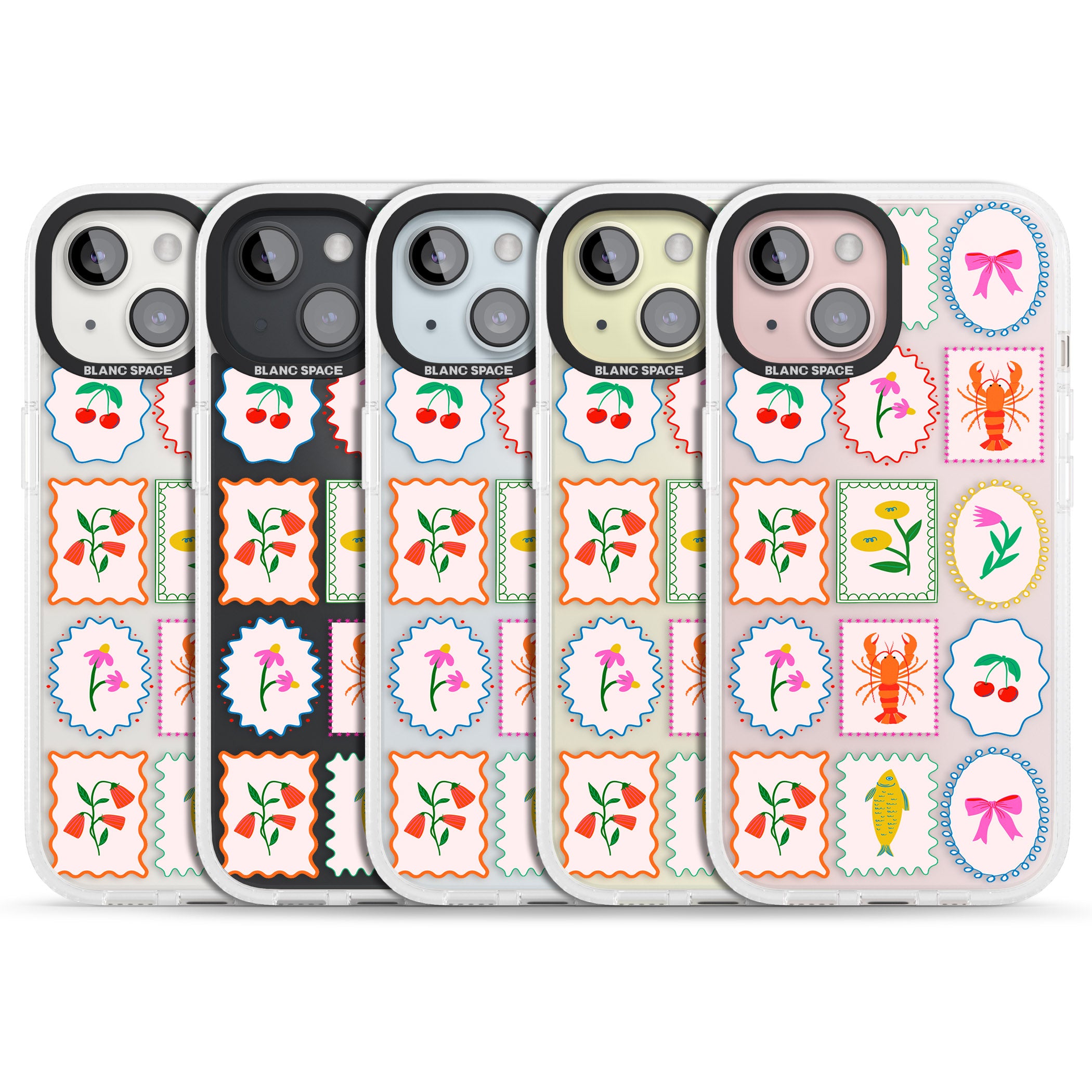 Floral & Seafood Stamps iPhone 15 / 14 / 13 Clear Case Impact Air - Blanc Space