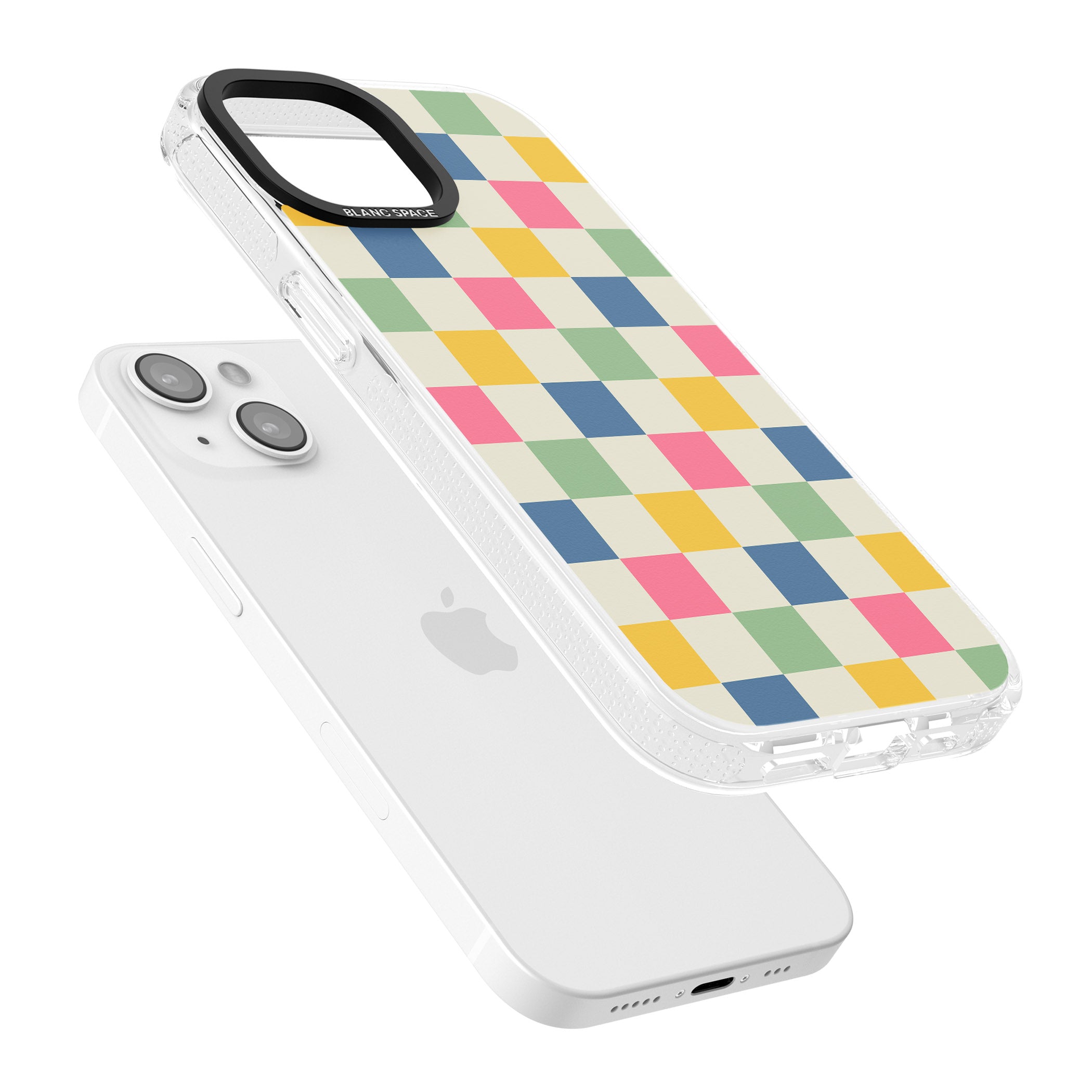Pastel Multicolor Checkered iPhone 15 / 14 / 13 Clear Case Impact Air - Blanc Space