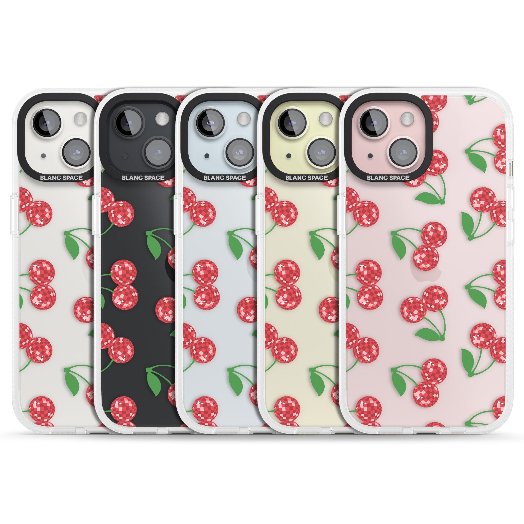 Disco Cherry Pattern iPhone 15 / 14 / 13 Clear Case Impact Air - Blanc Space