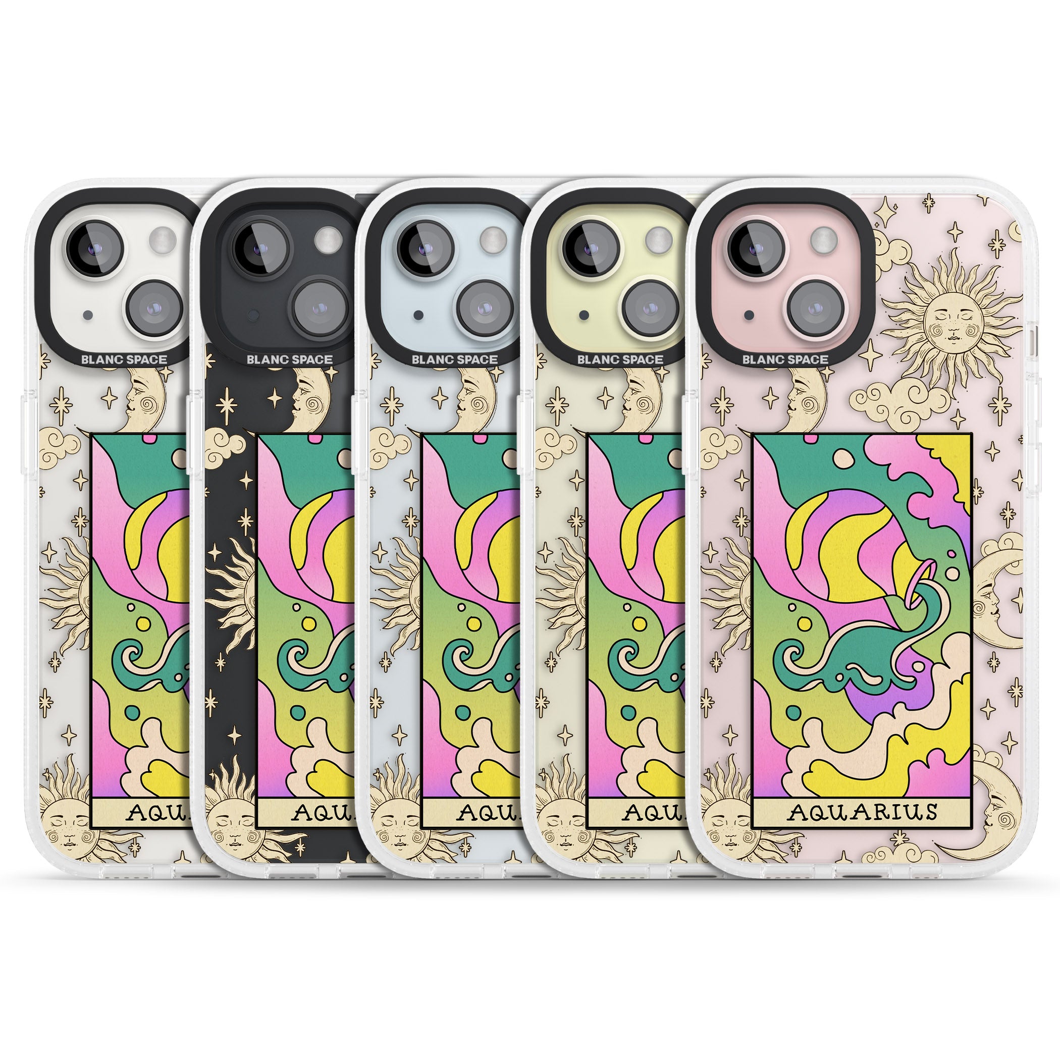 Celestial Zodiac - Aquarius iPhone 15 / 14 / 13 Clear Case Impact Air - Blanc Space